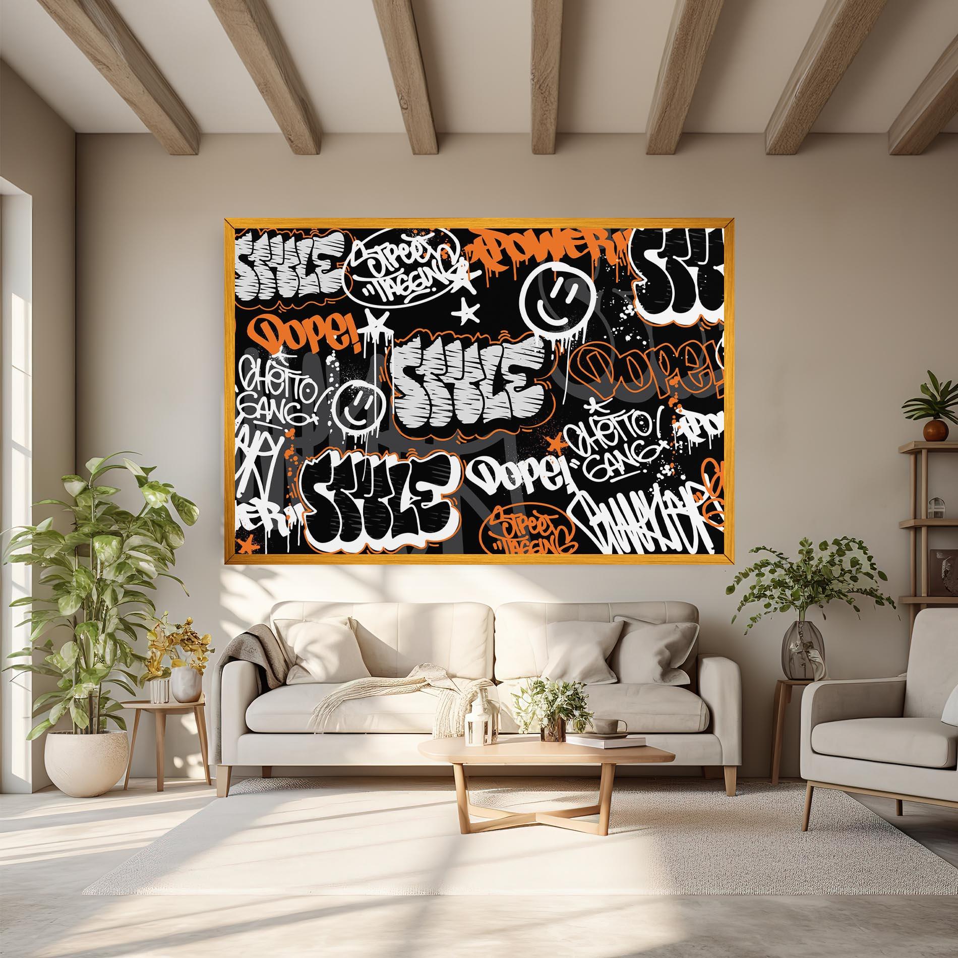 Tablou Canvas Orange Black Graffiti mockup 6