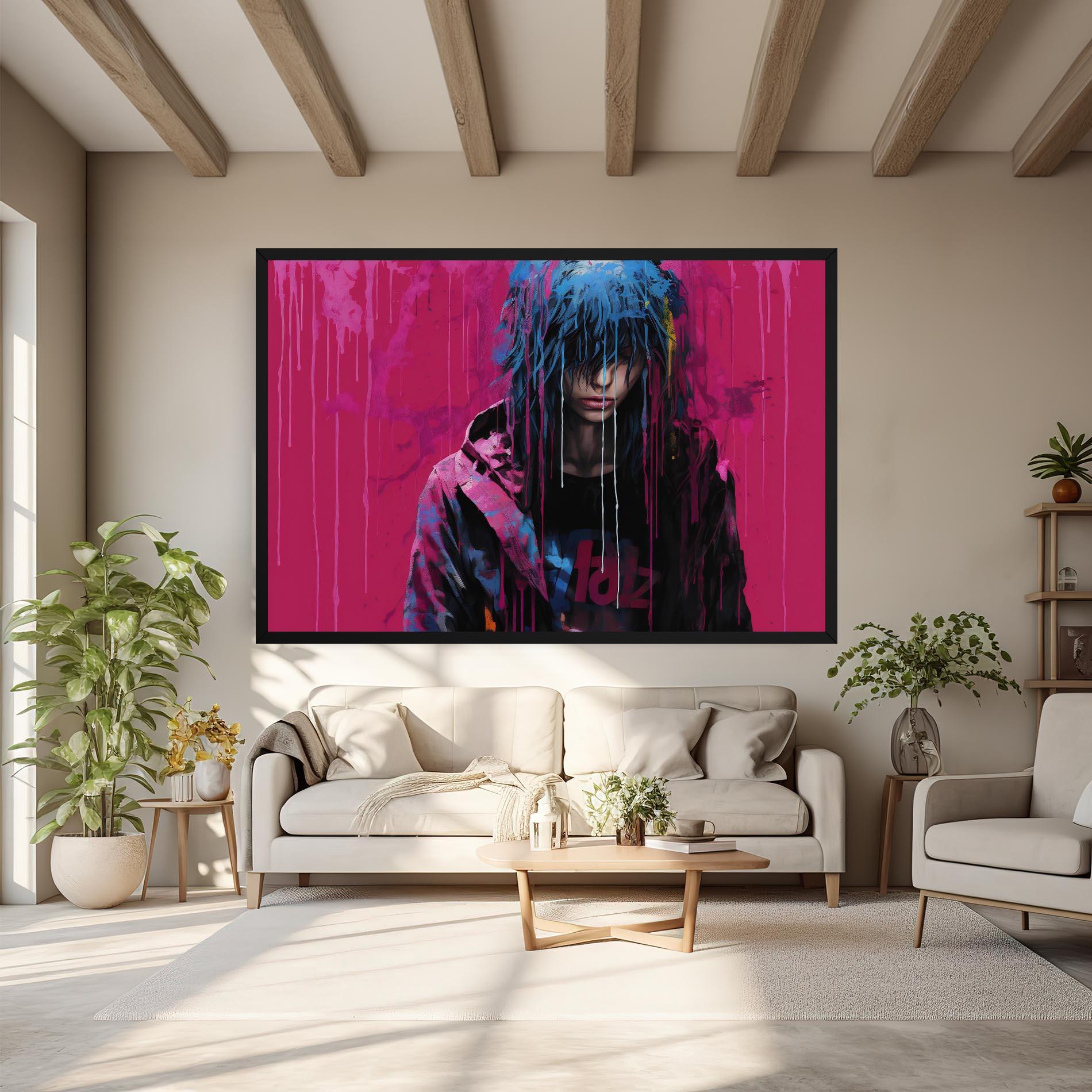 Tablou Canvas Blue Pink Falling Paint mockup 6