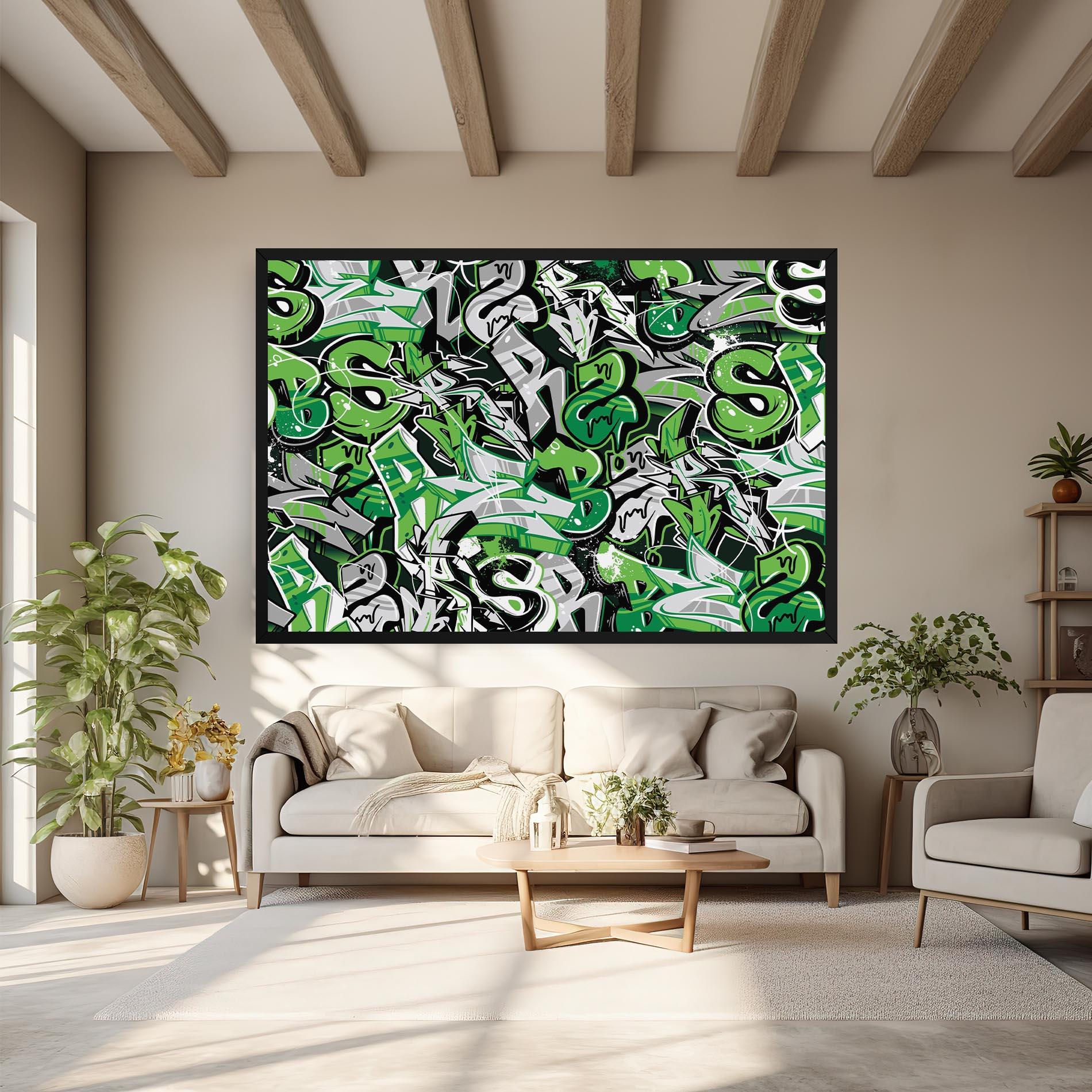 Tablou Canvas Green Graffiti Letters mockup 6