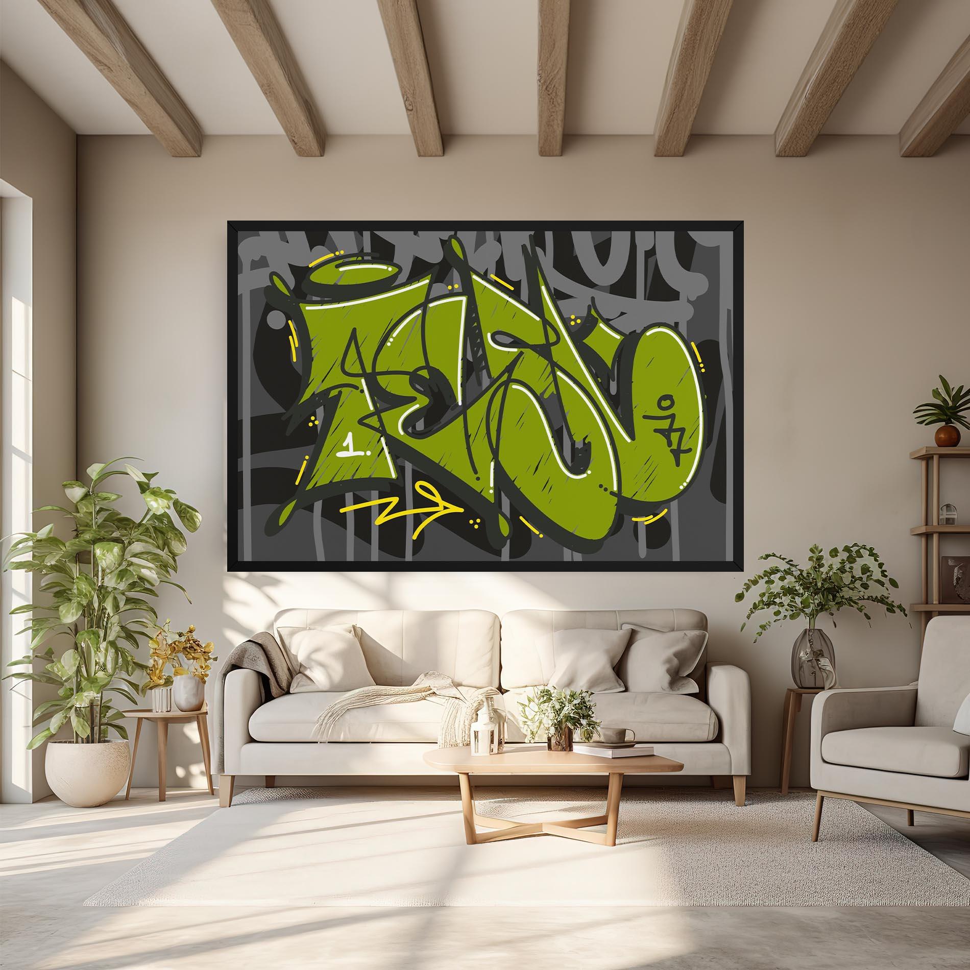 Tablou Canvas Green Grey Graffti mockup 6