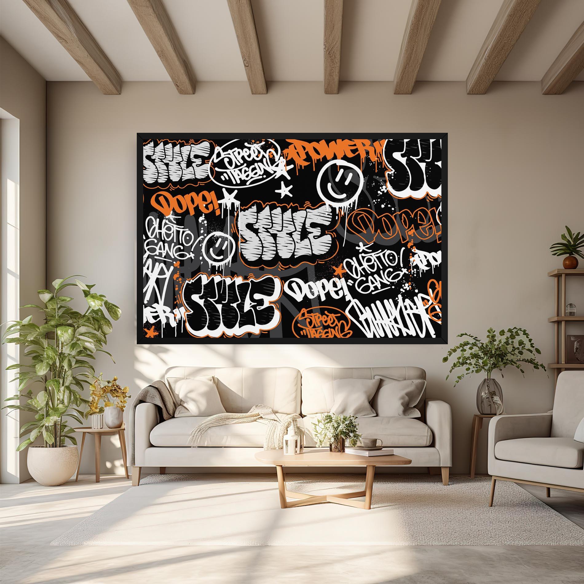 Tablou Canvas Orange Black Graffiti mockup 6