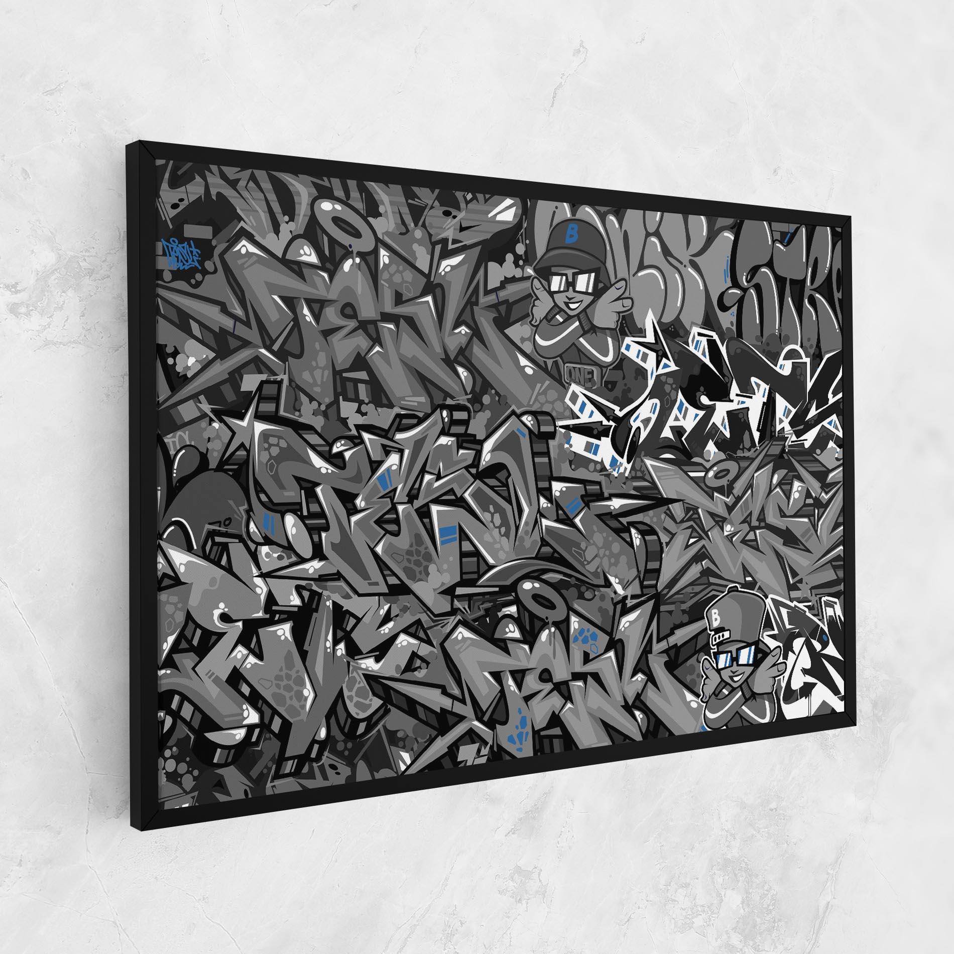 Tablou Canvas Grey Blue Graffiti mockup 1