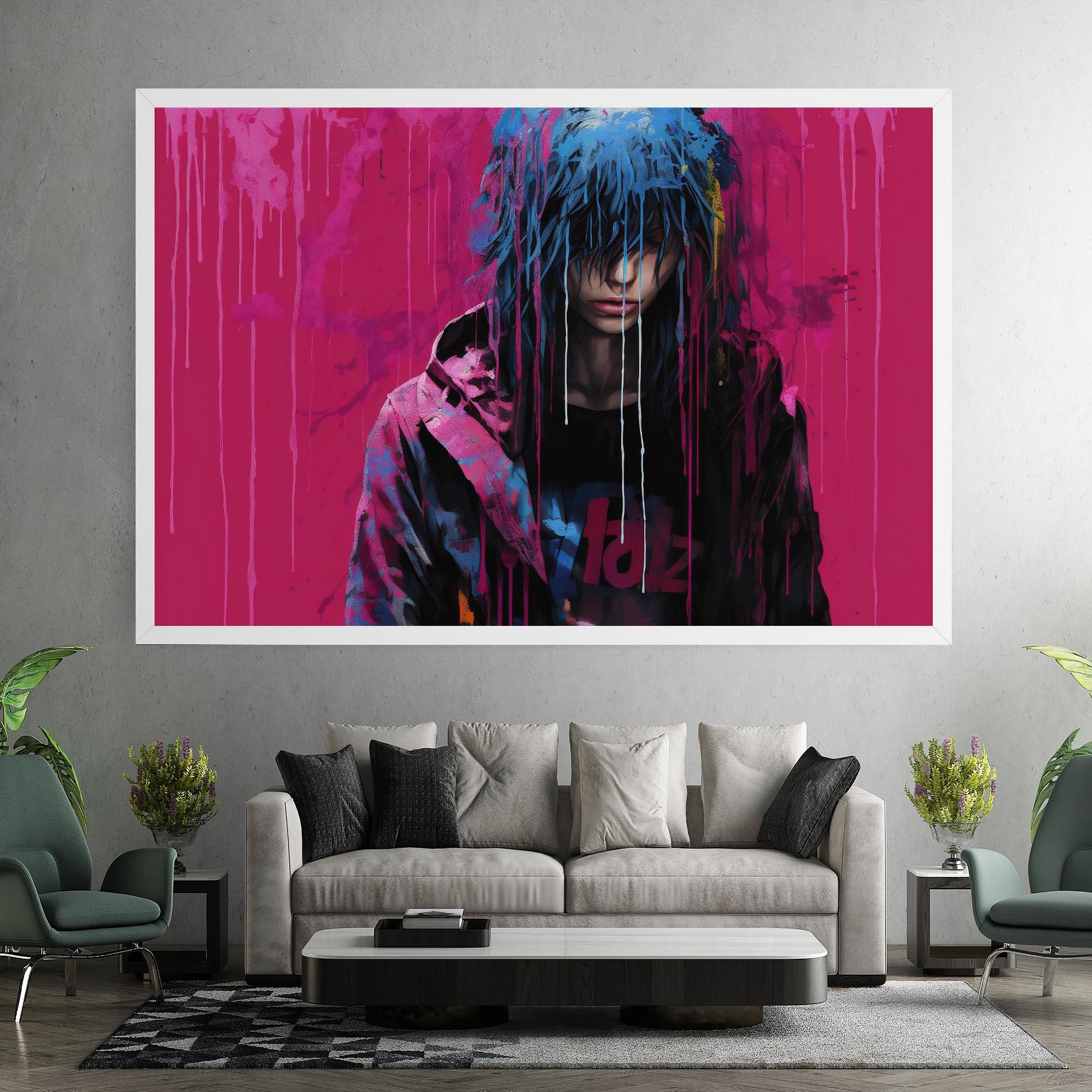 Tablou Canvas Blue Pink Falling Paint mockup 7