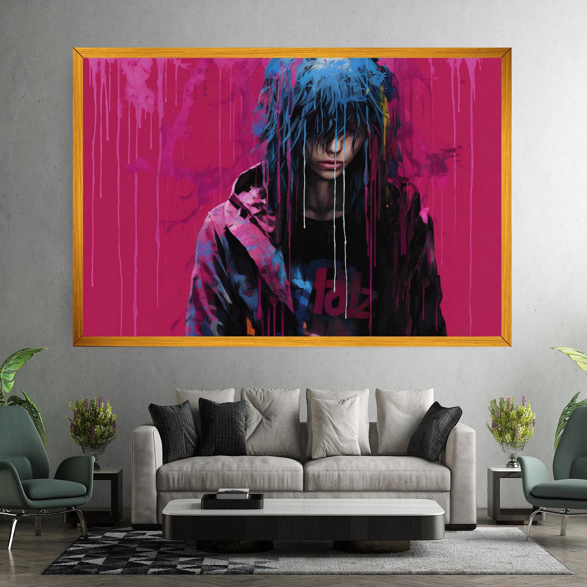 Tablou Canvas Blue Pink Falling Paint mockup 7