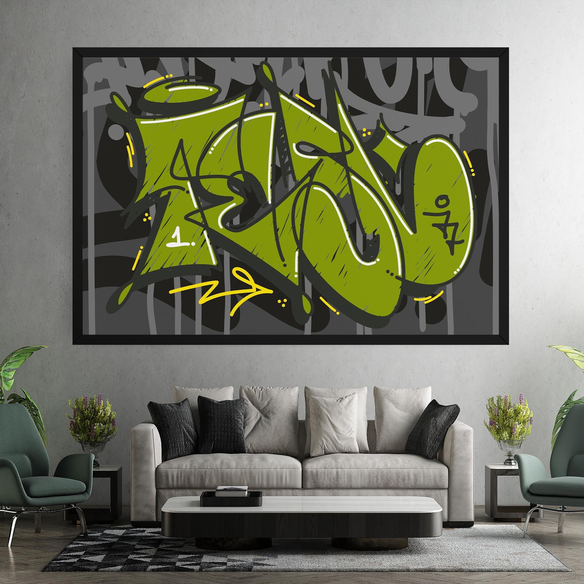 Tablou Canvas Green Grey Graffti mockup 7