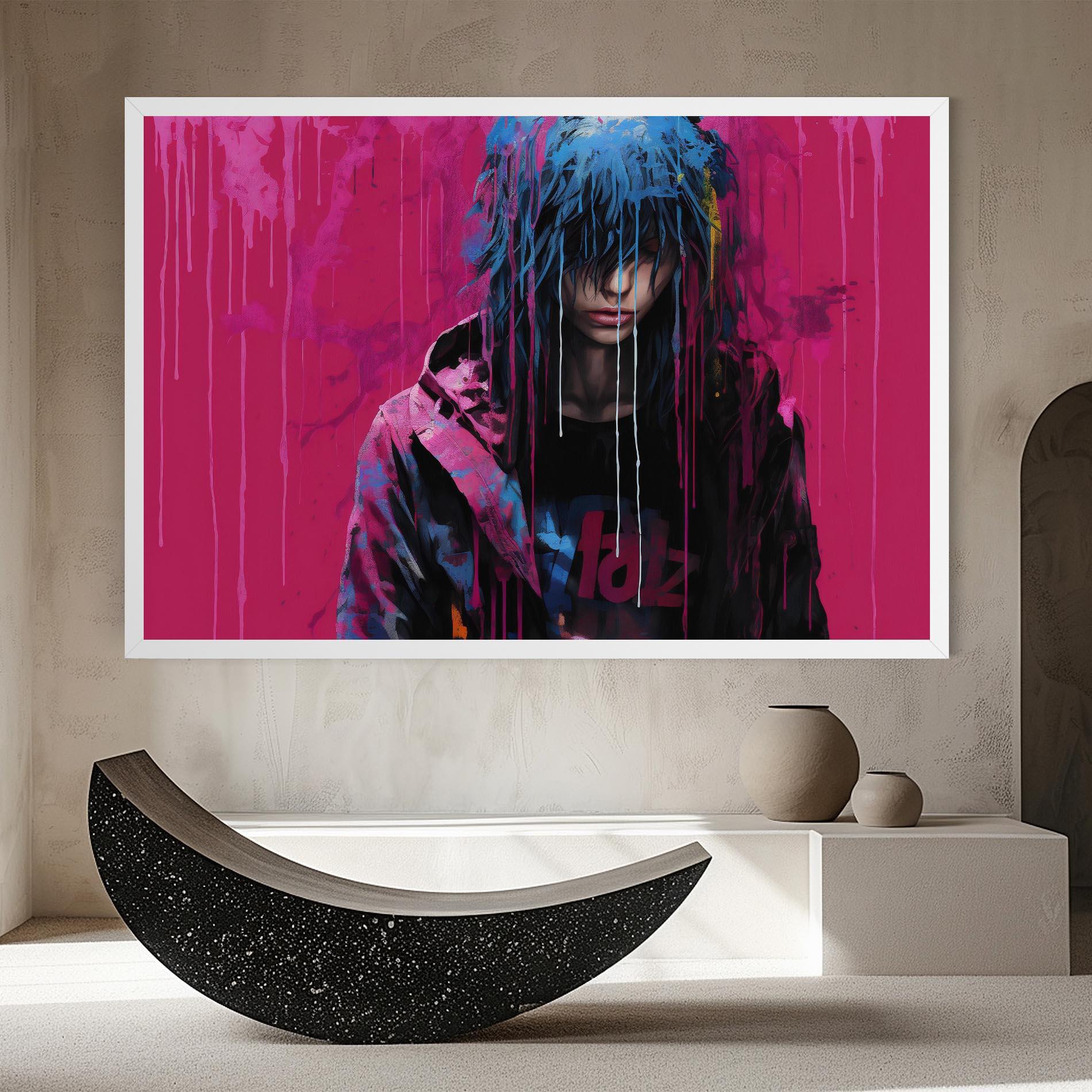 Tablou Canvas Blue Pink Falling Paint mockup 8