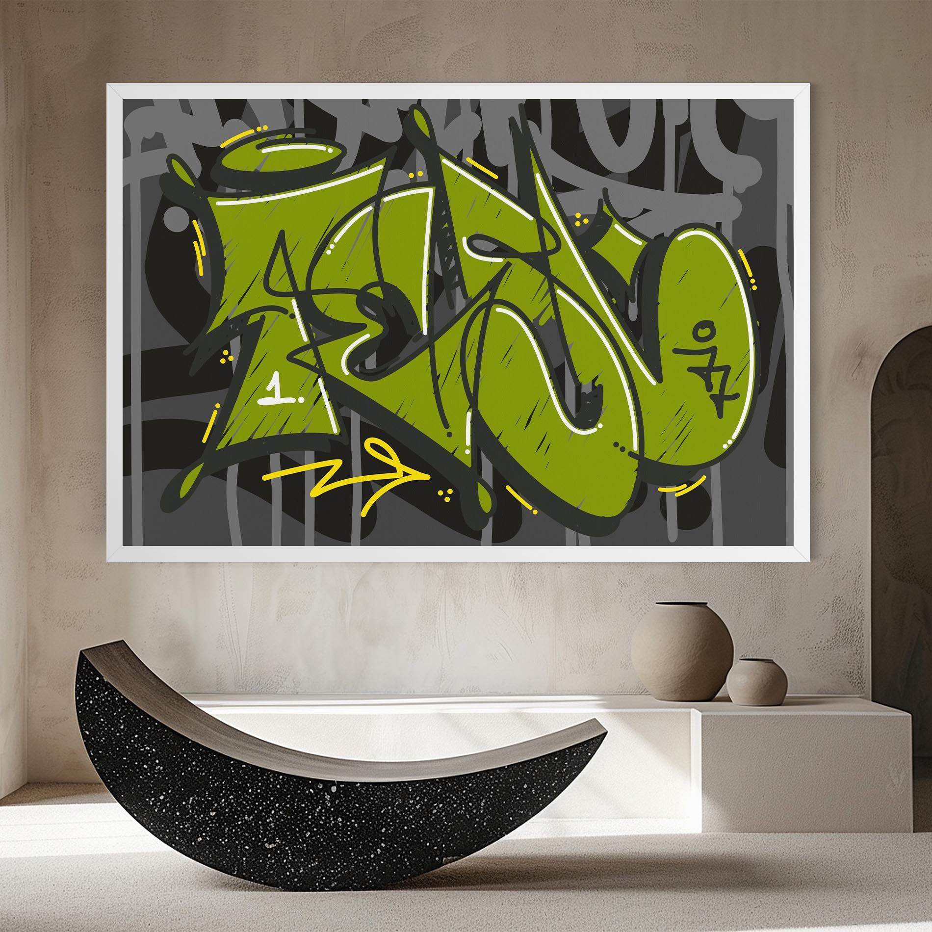 Tablou Canvas Green Grey Graffti mockup 8