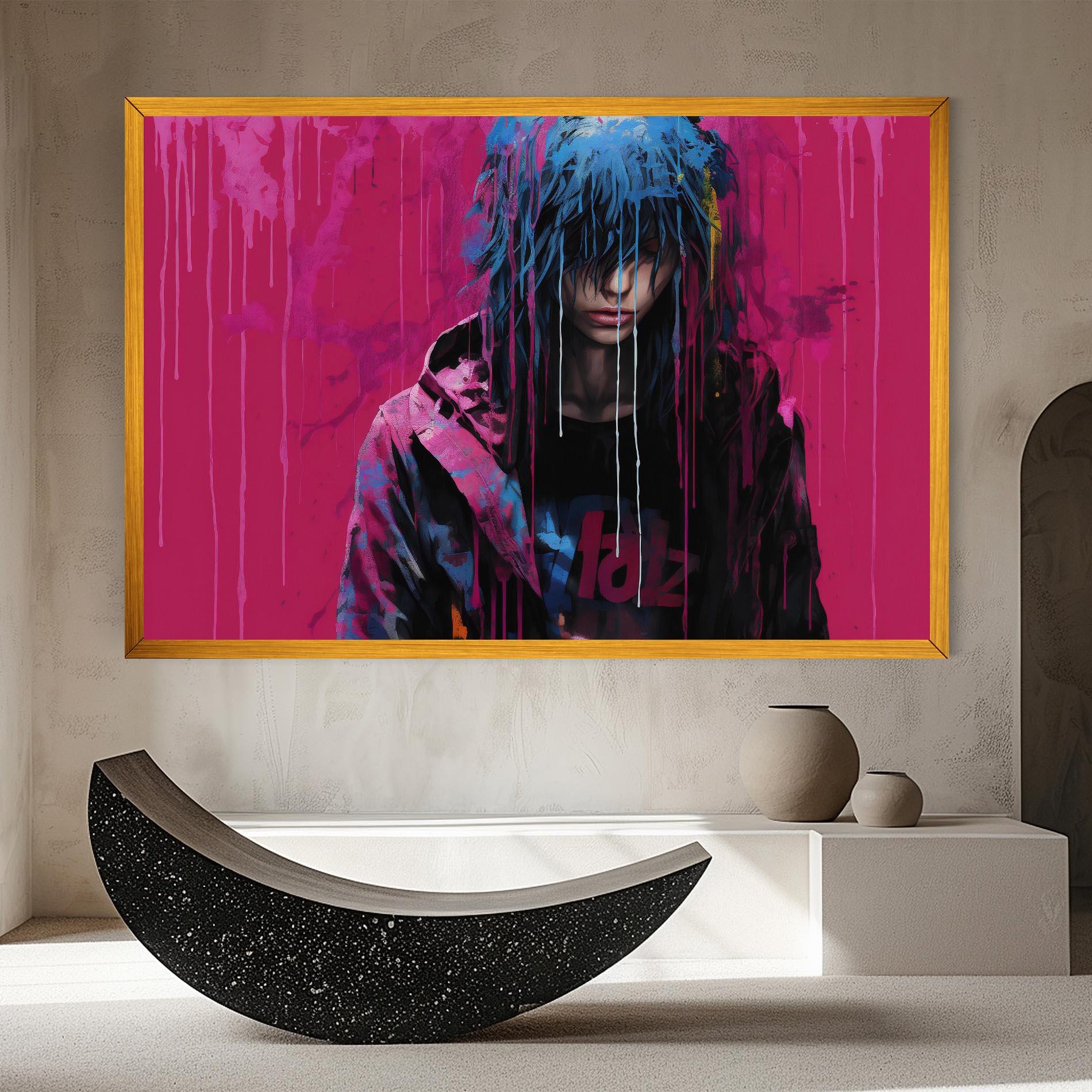 Tablou Canvas Blue Pink Falling Paint mockup 8