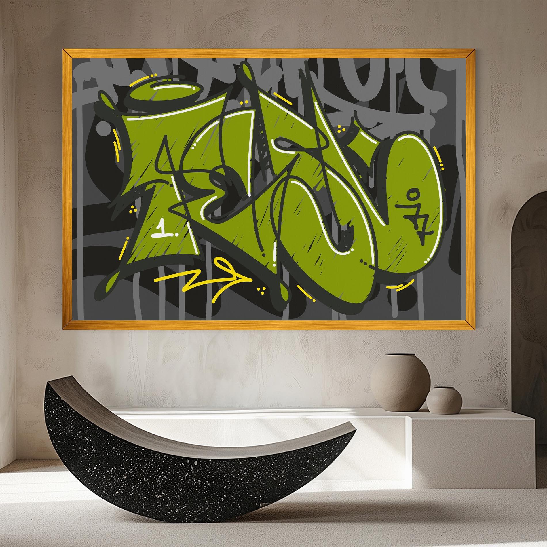 Tablou Canvas Green Grey Graffti mockup 8