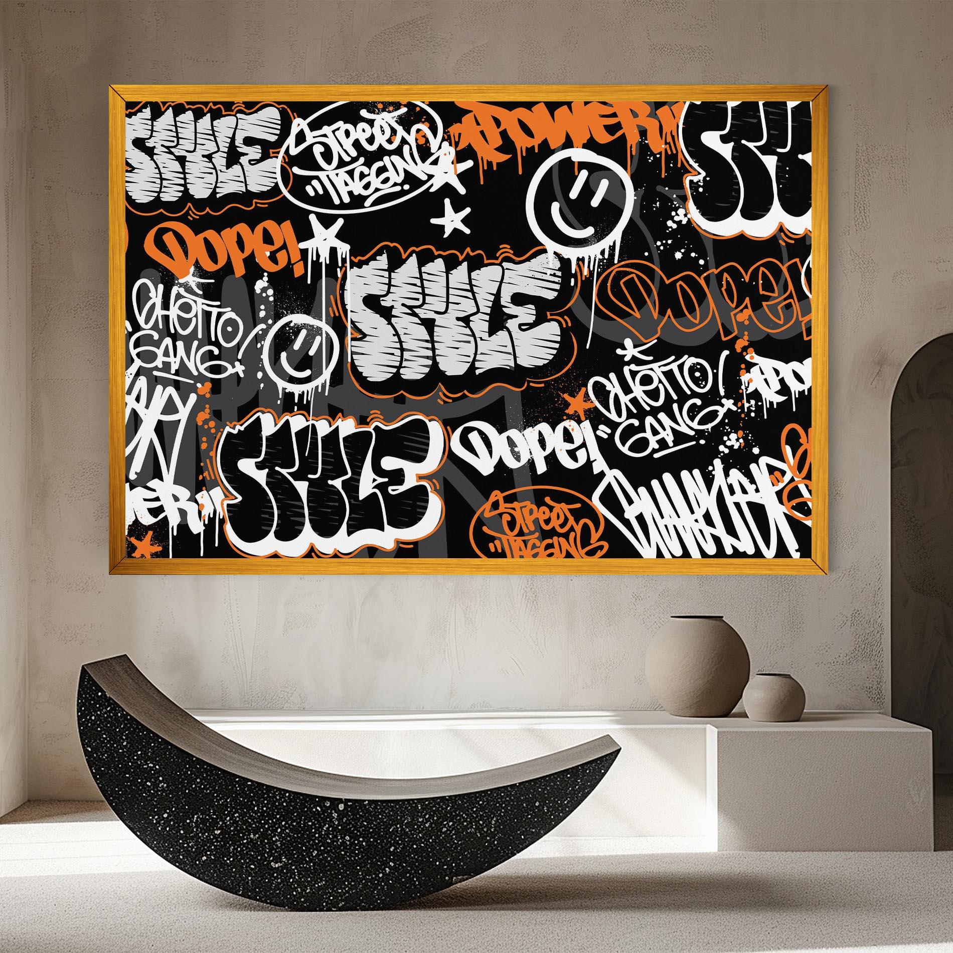 Tablou Canvas Orange Black Graffiti mockup 8