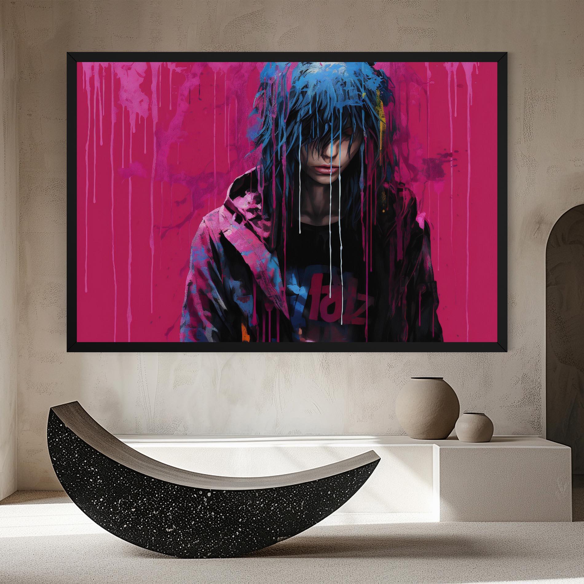 Tablou Canvas Blue Pink Falling Paint mockup 8