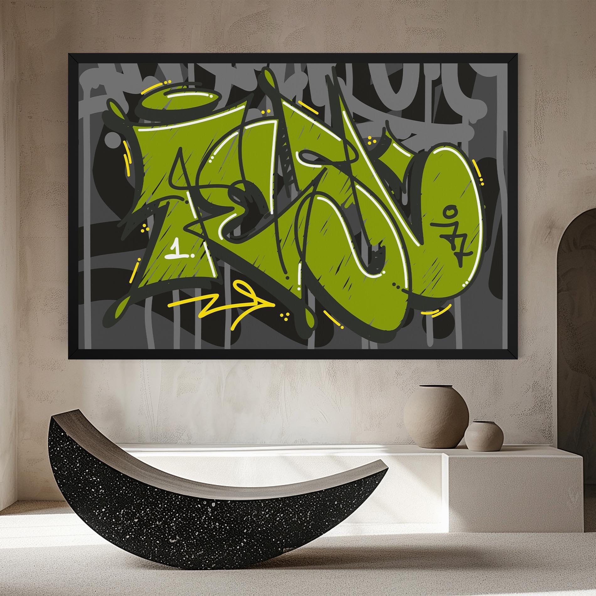 Tablou Canvas Green Grey Graffti mockup 8
