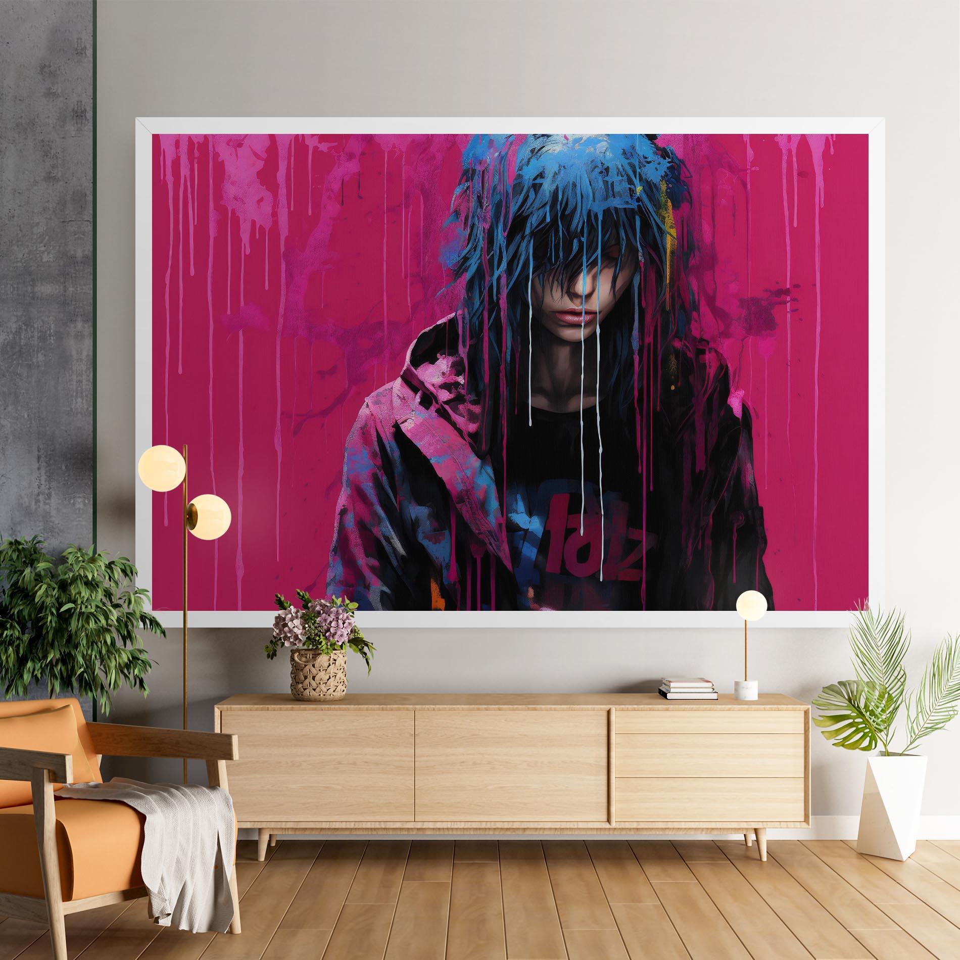 Tablou Canvas Blue Pink Falling Paint mockup 9