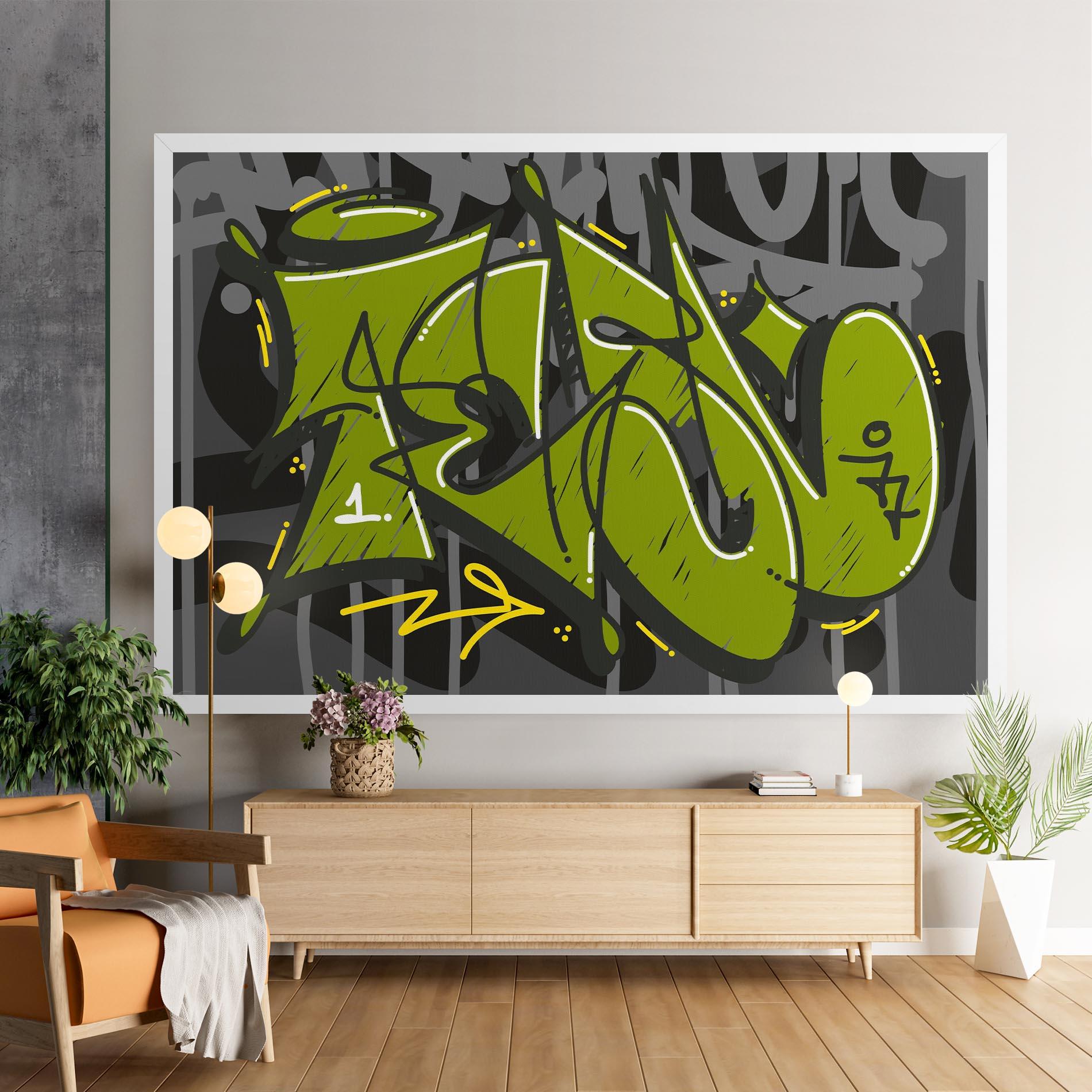 Tablou Canvas Green Grey Graffti mockup 9