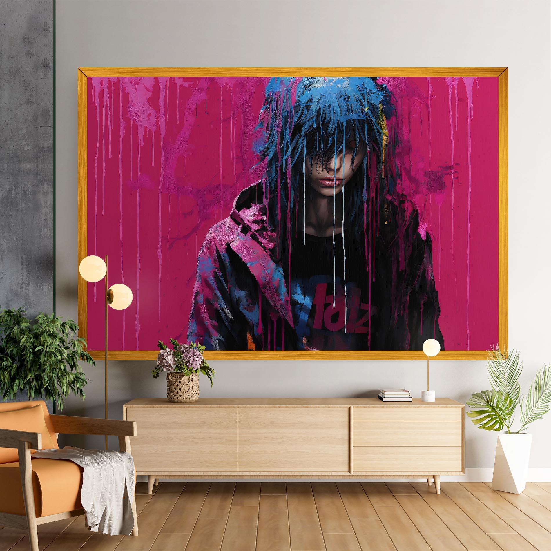 Tablou Canvas Blue Pink Falling Paint mockup 9