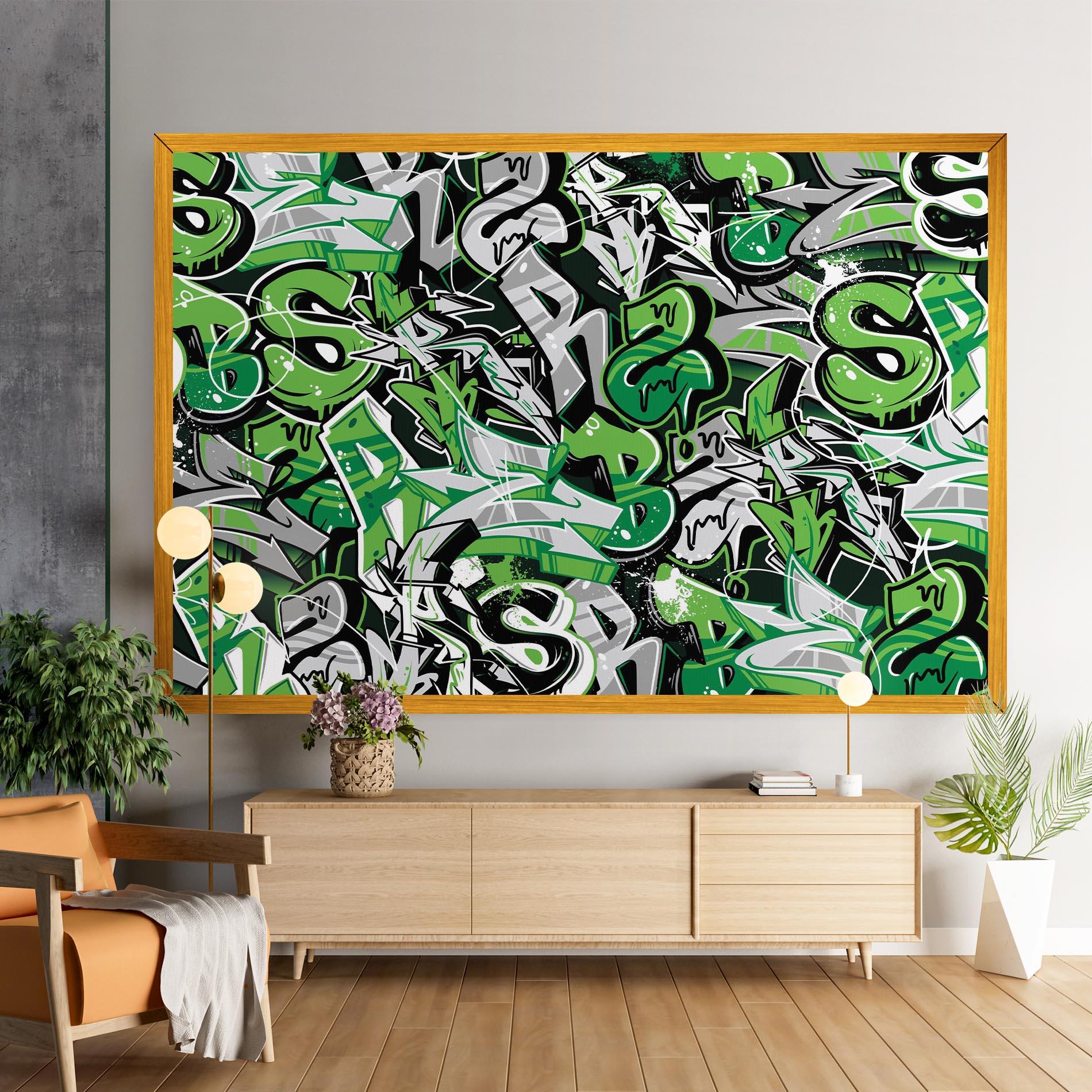 Tablou Canvas Green Graffiti Letters mockup 9