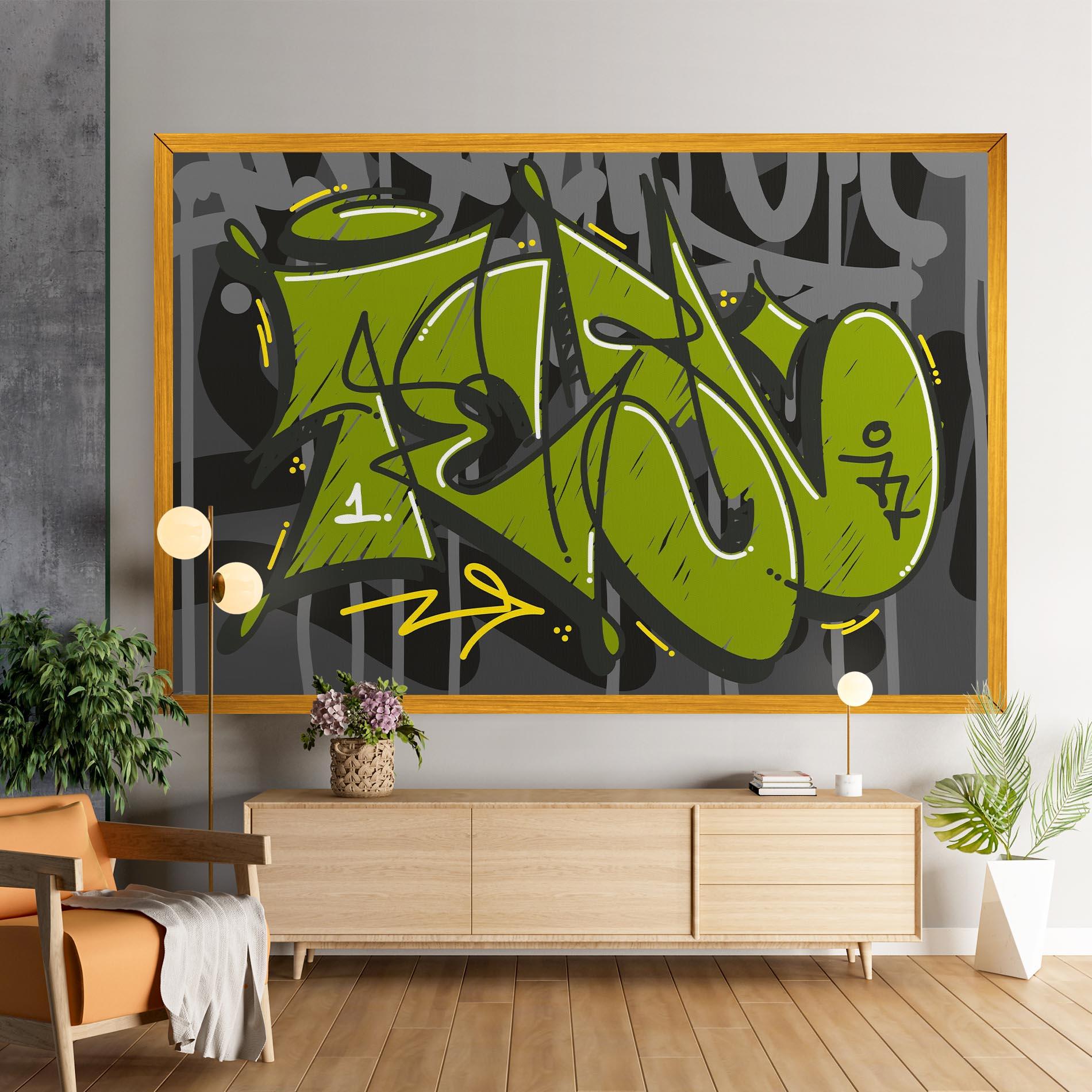 Tablou Canvas Green Grey Graffti mockup 9
