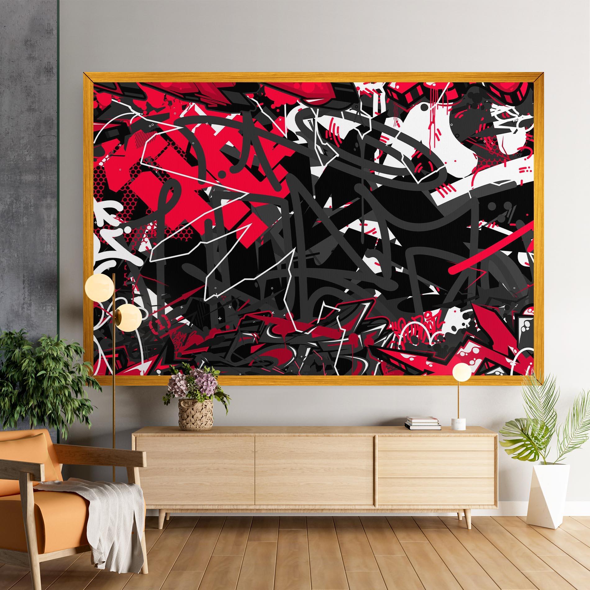 Tablou Canvas Grey Red Graffiti mockup 9