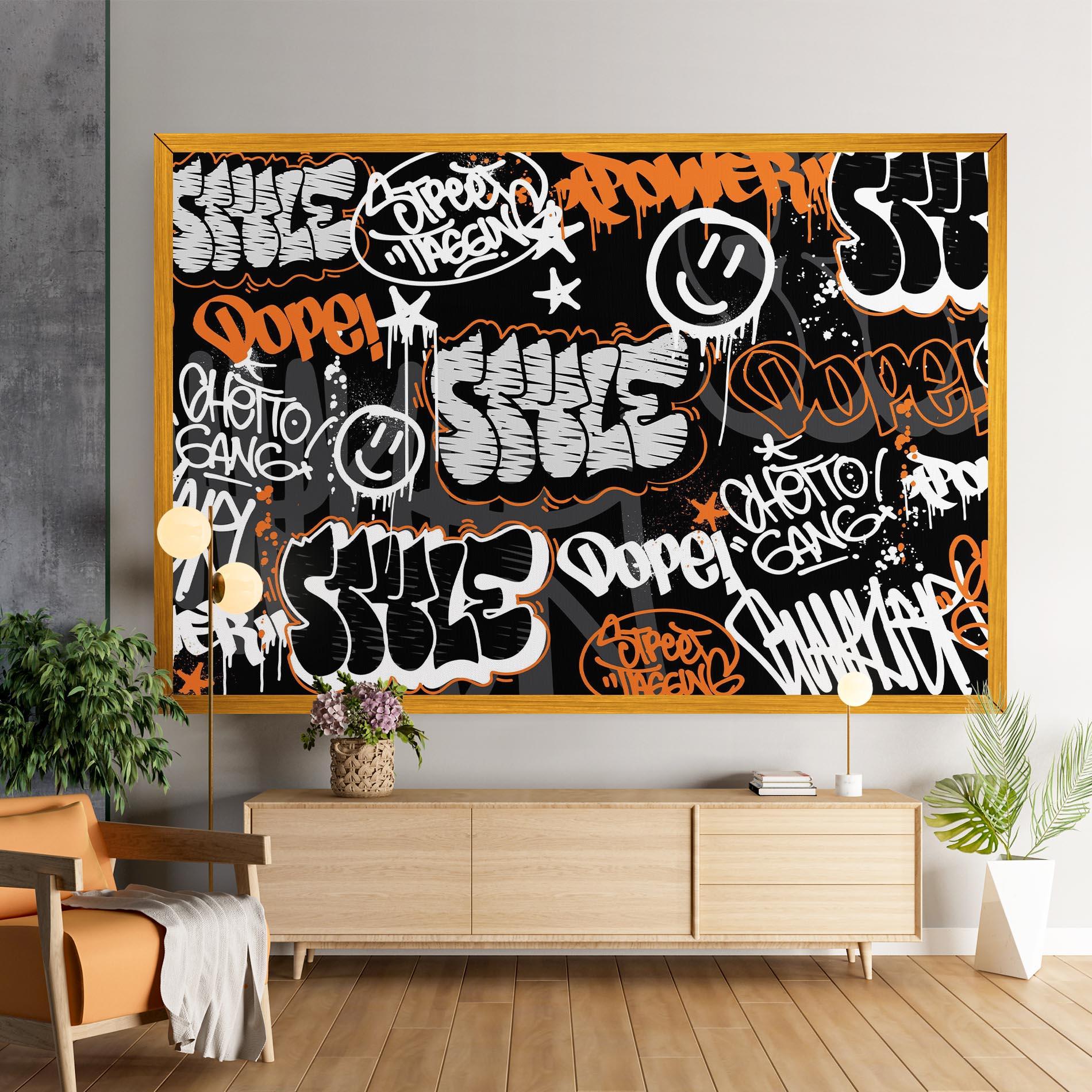 Tablou Canvas Orange Black Graffiti mockup 9