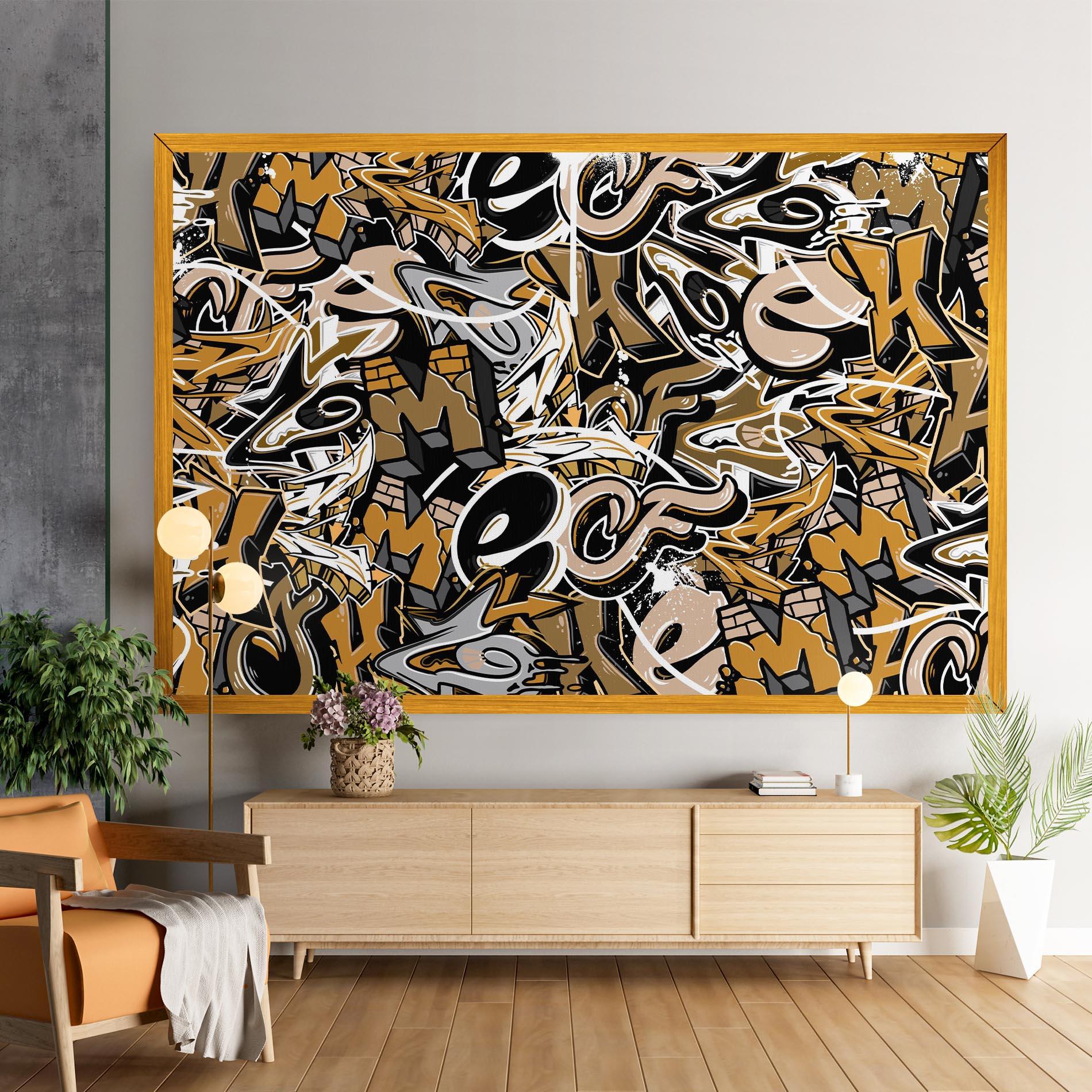 Tablou Canvas Yellow White Graffiti mockup 9