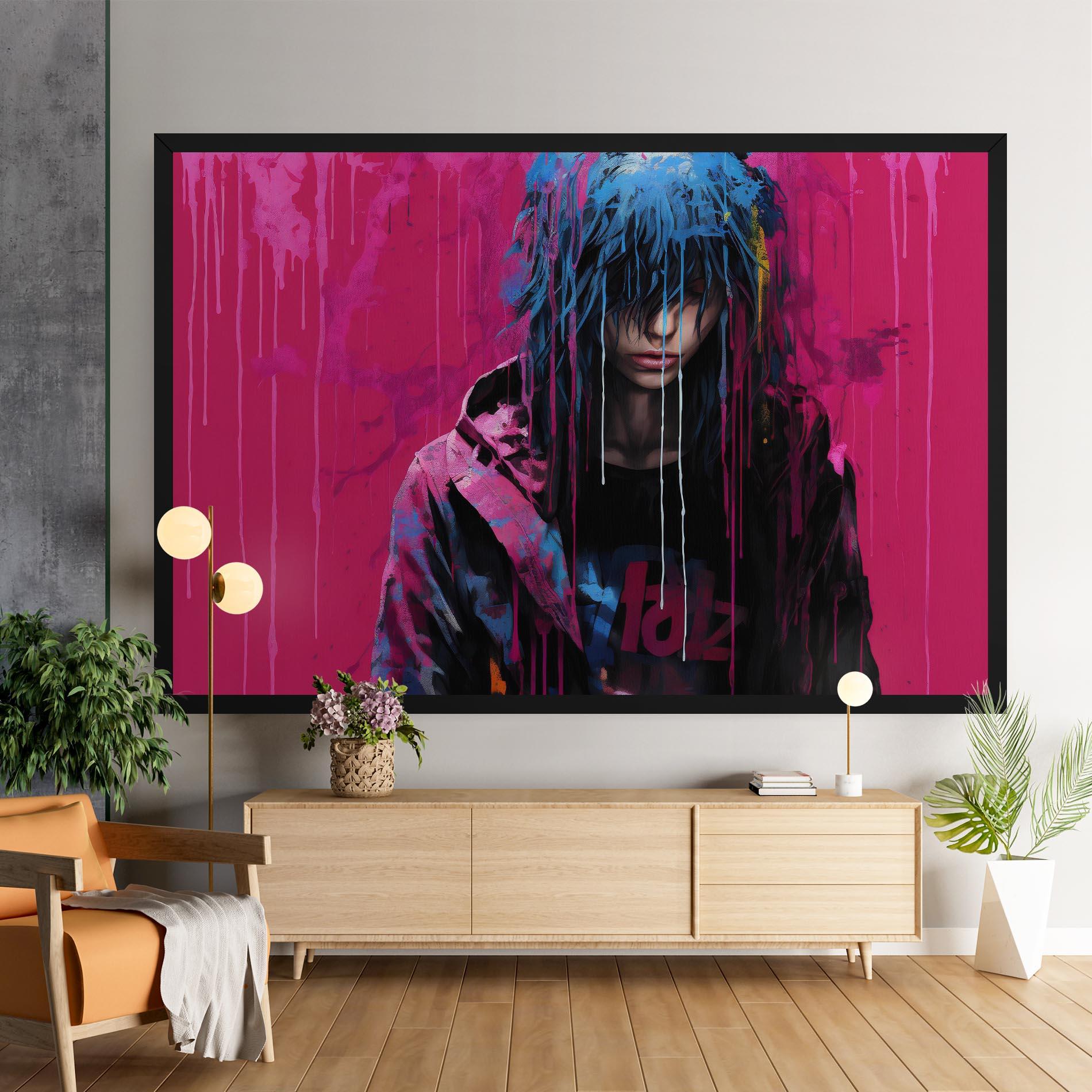 Tablou Canvas Blue Pink Falling Paint mockup 9