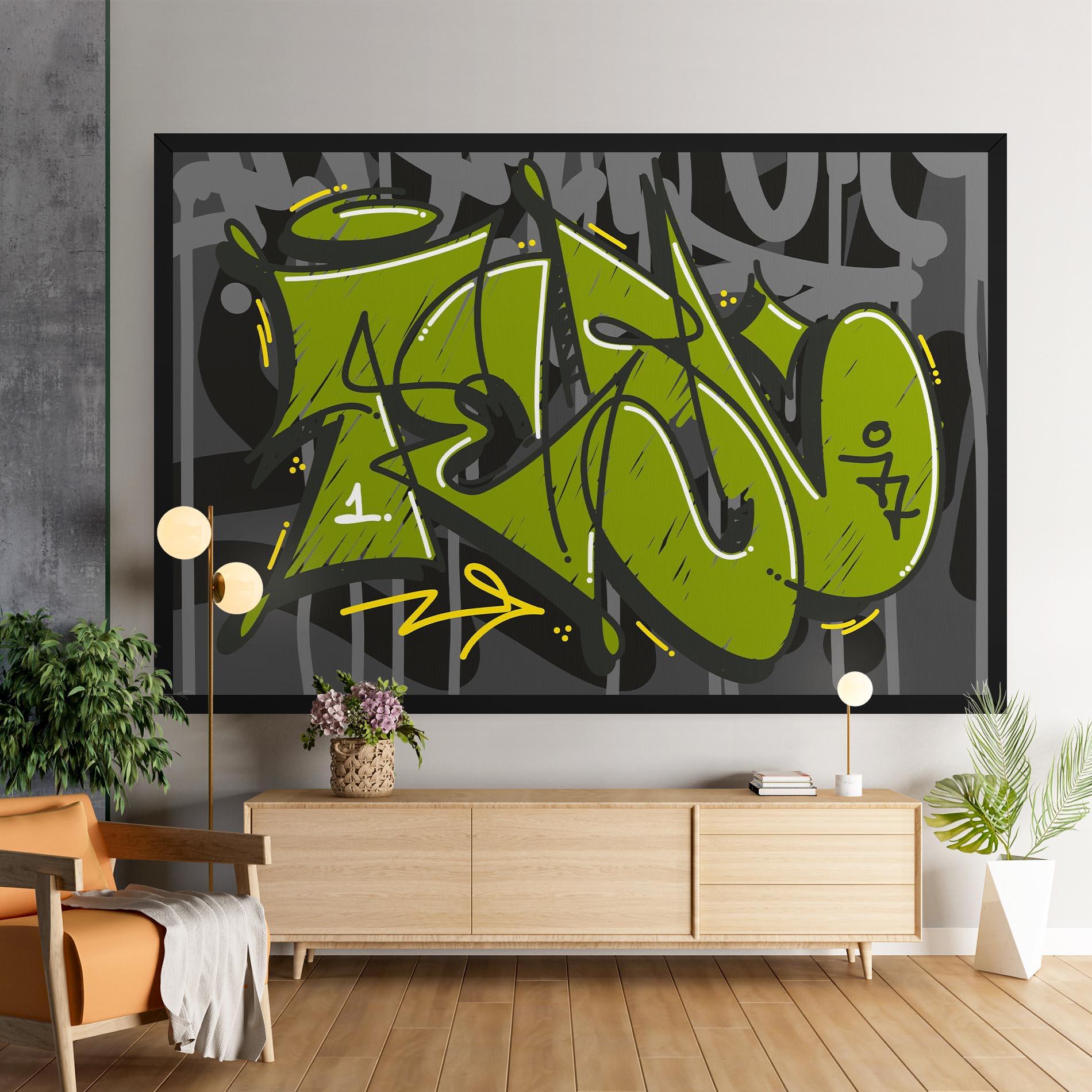 Tablou Canvas Green Grey Graffti mockup 9