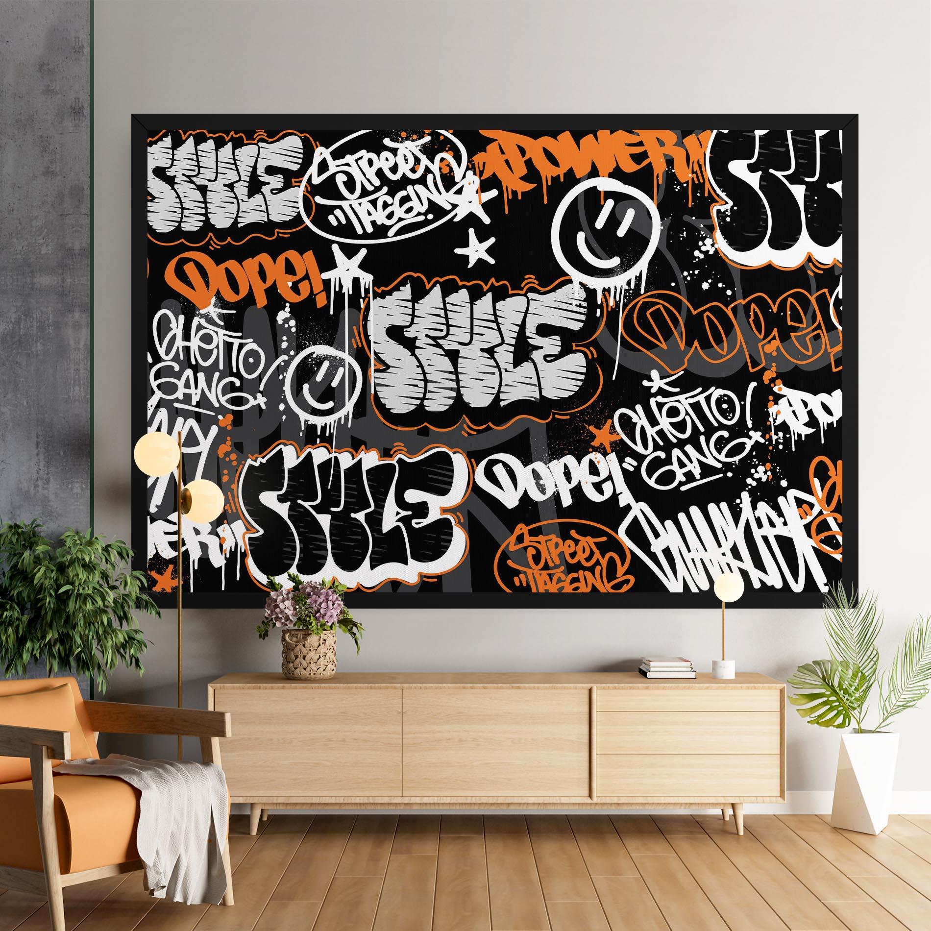 Tablou Canvas Orange Black Graffiti mockup 9