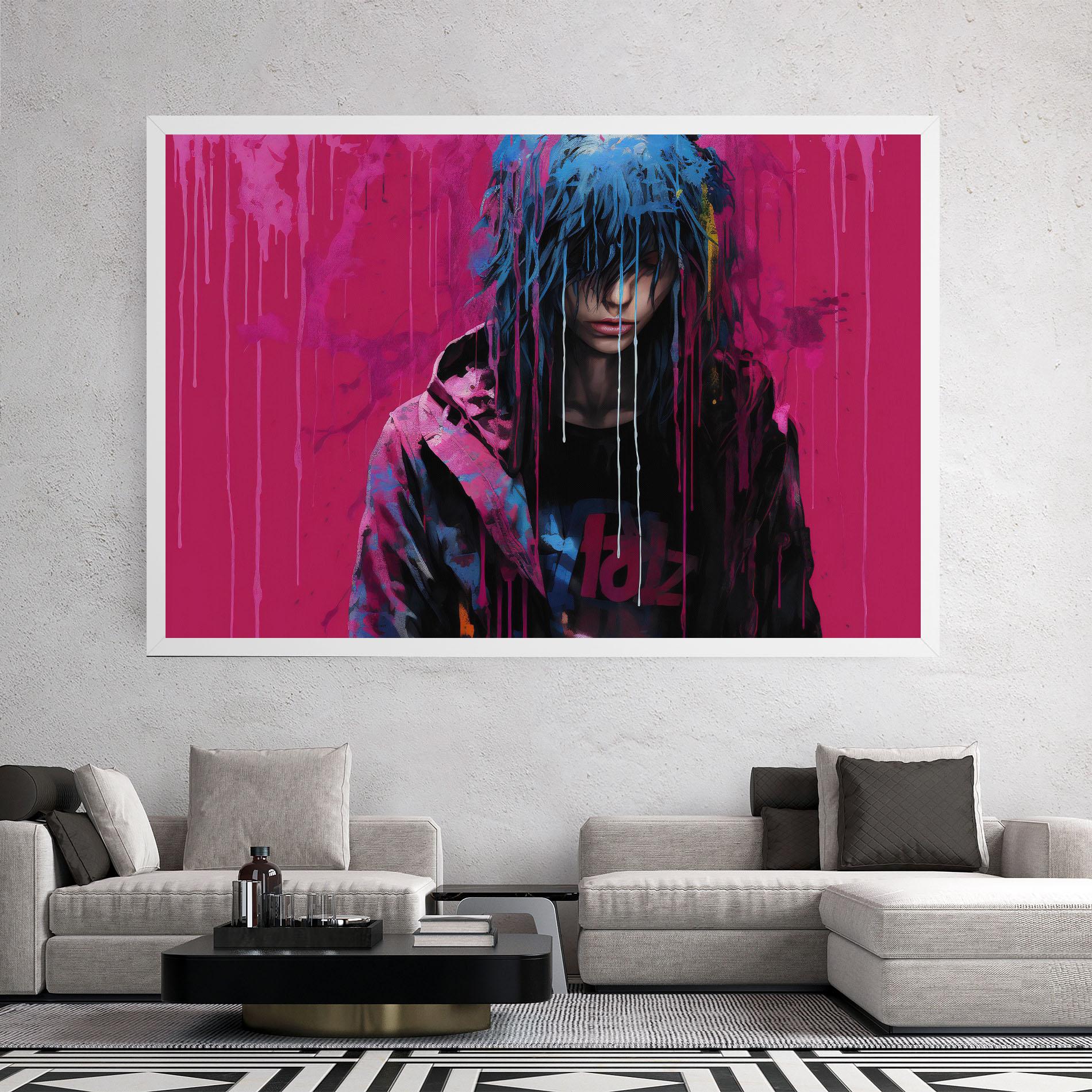 Tablou Canvas Blue Pink Falling Paint mockup 2