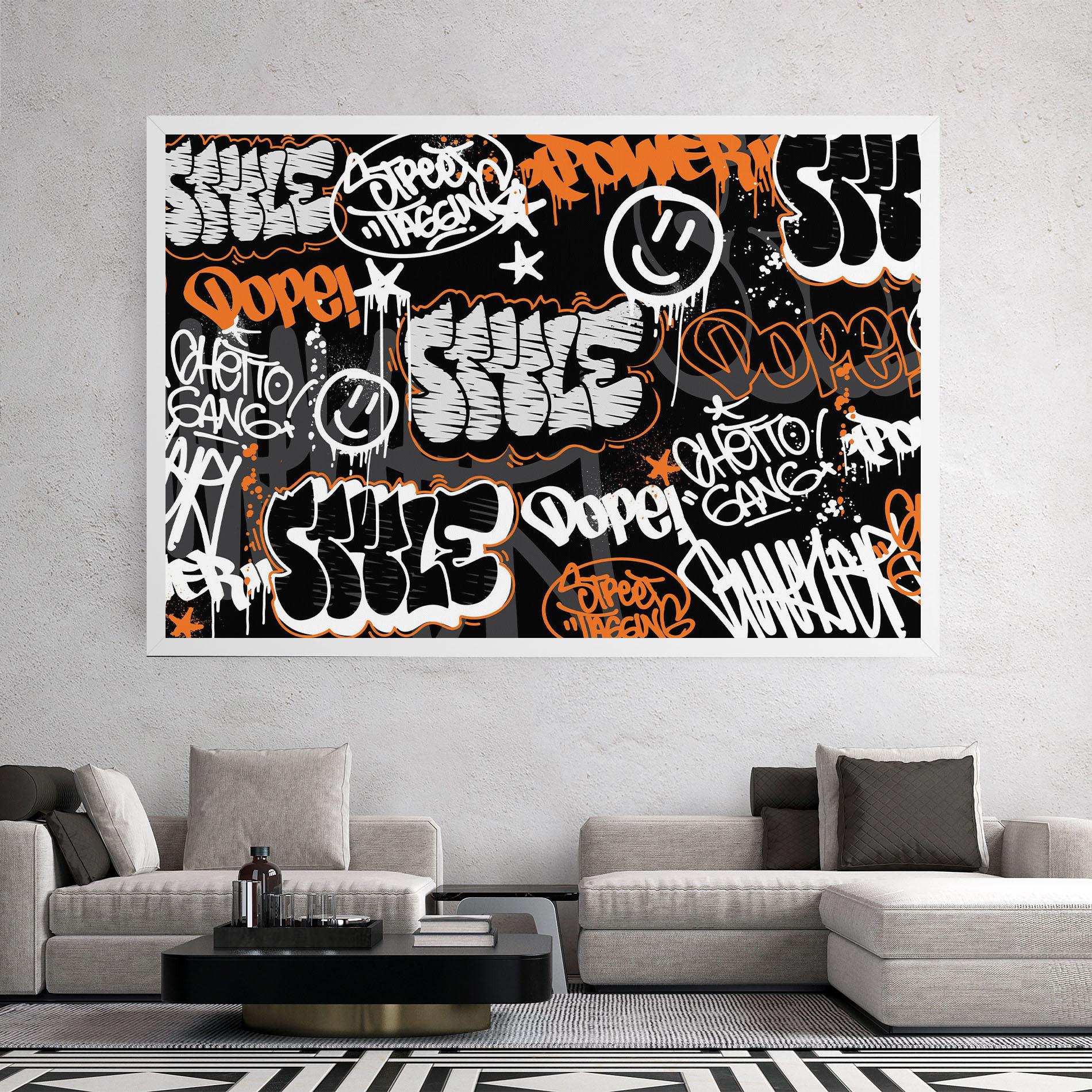 Tablou Canvas Orange Black Graffiti mockup 2