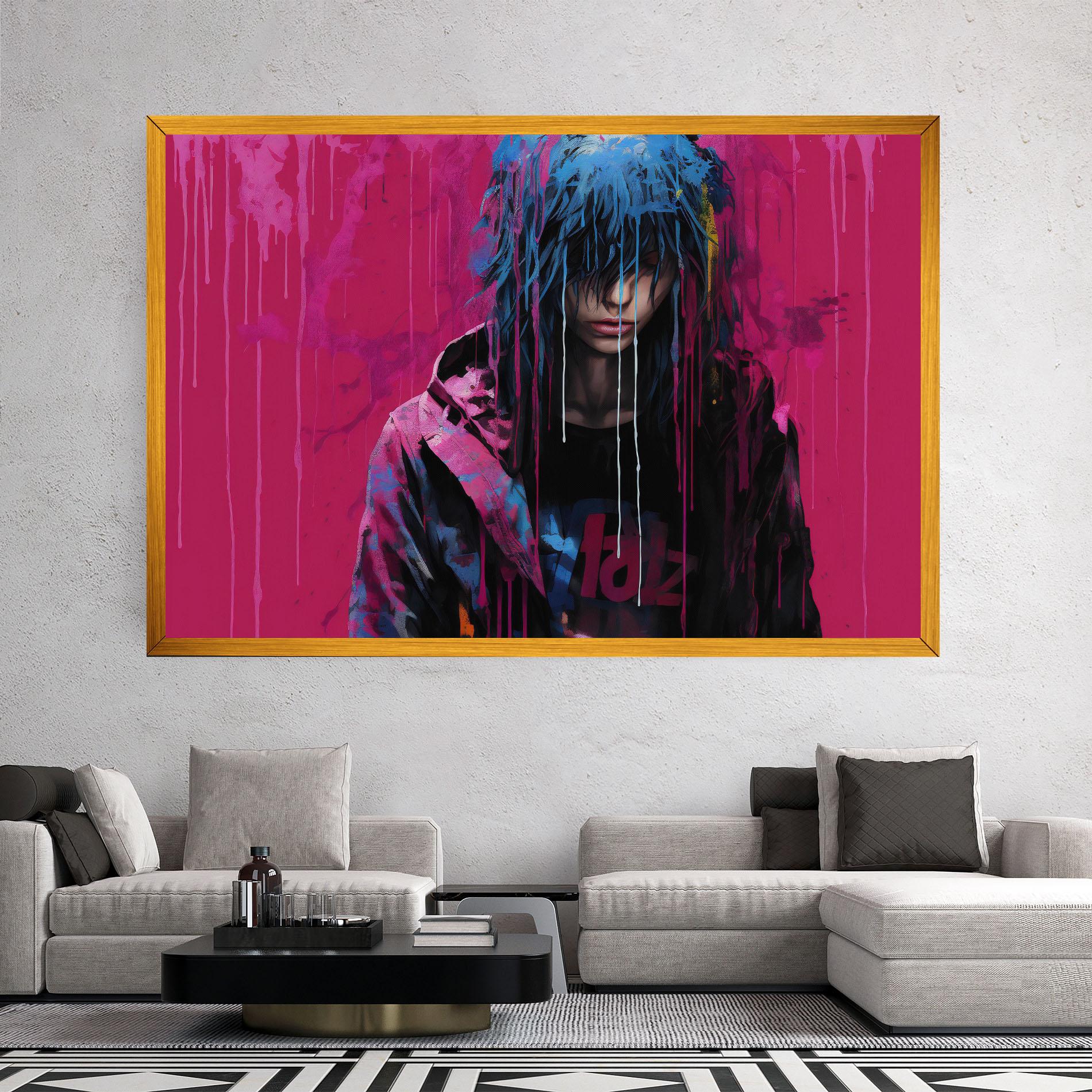 Tablou Canvas Blue Pink Falling Paint mockup 2