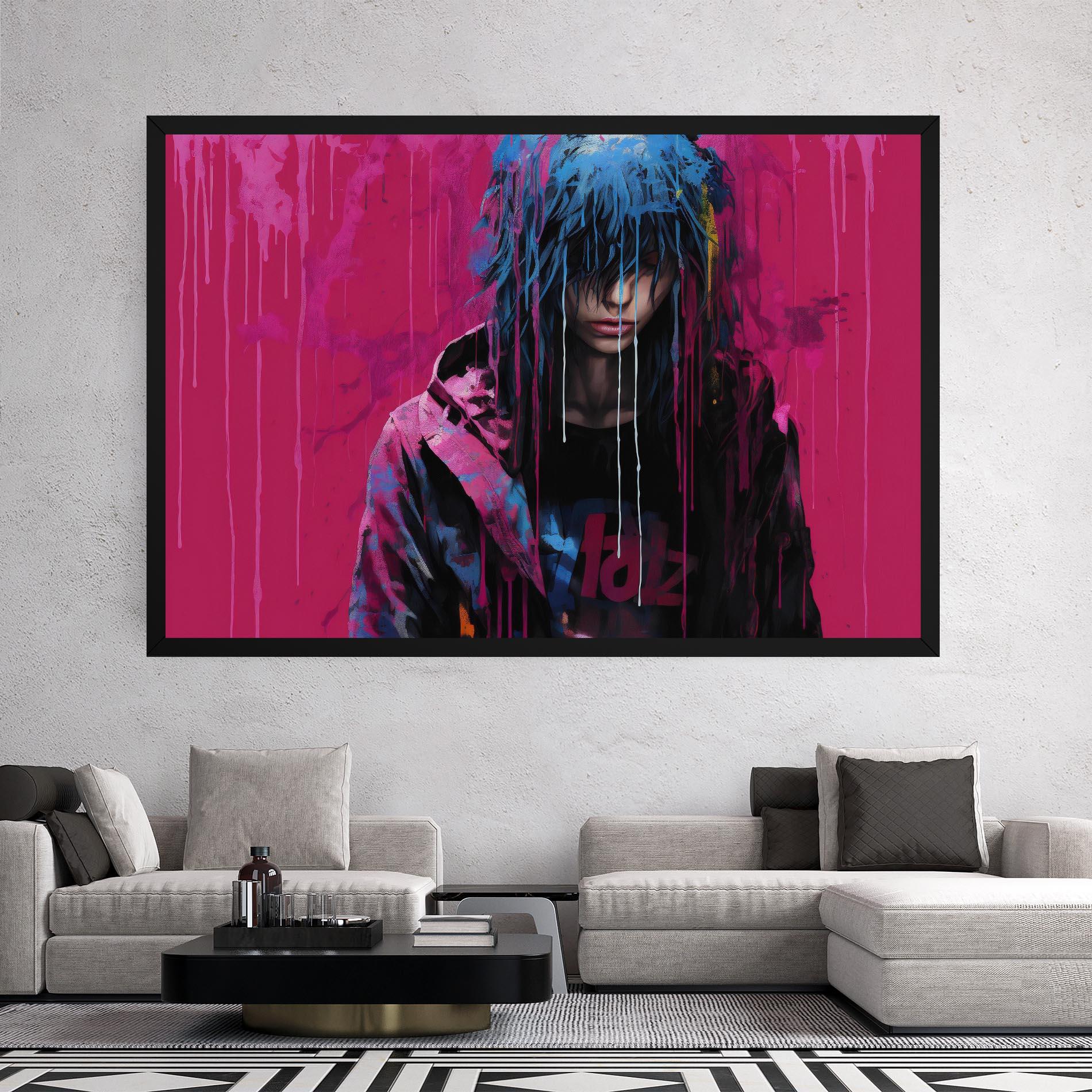 Tablou Canvas Blue Pink Falling Paint mockup 2