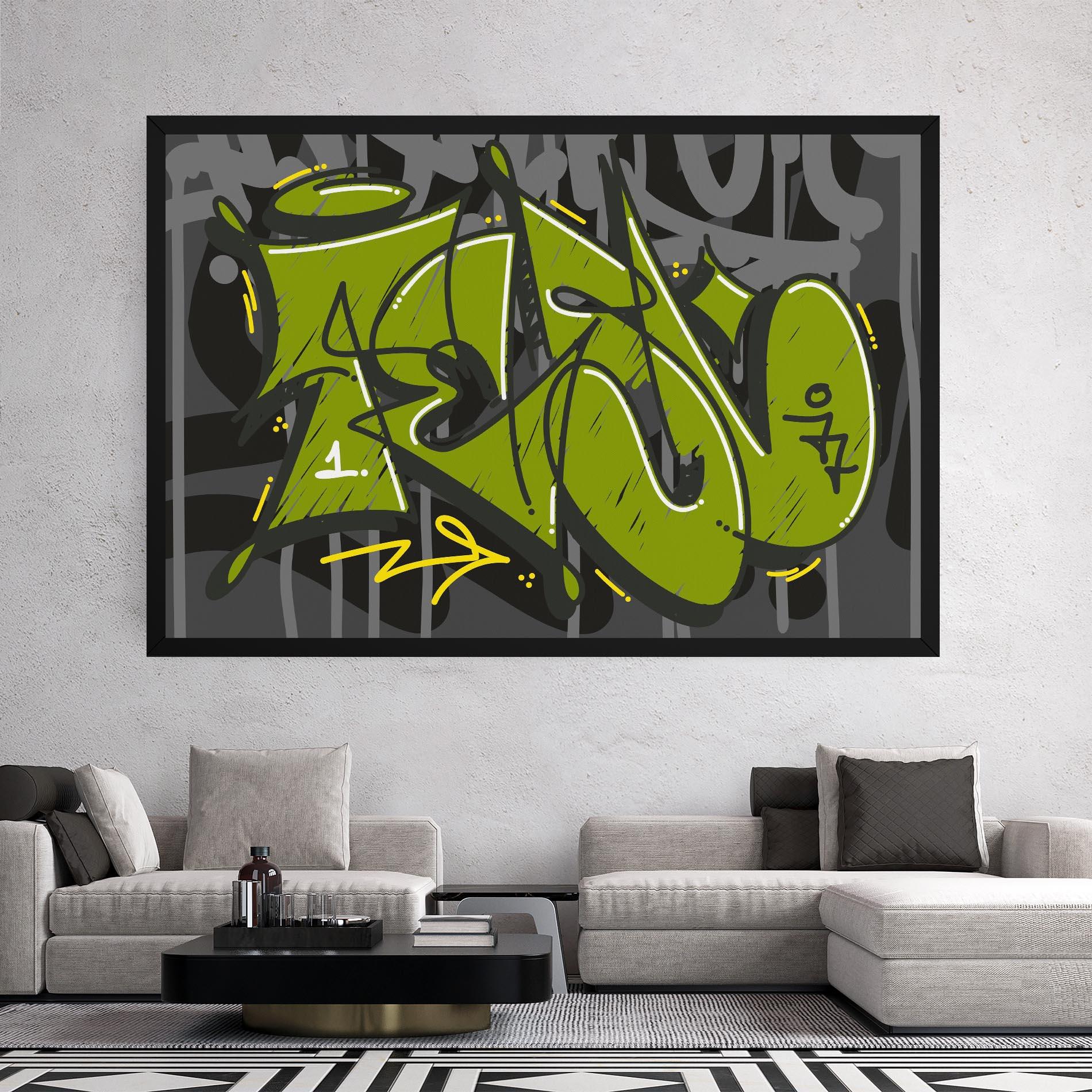 Tablou Canvas Green Grey Graffti mockup 2