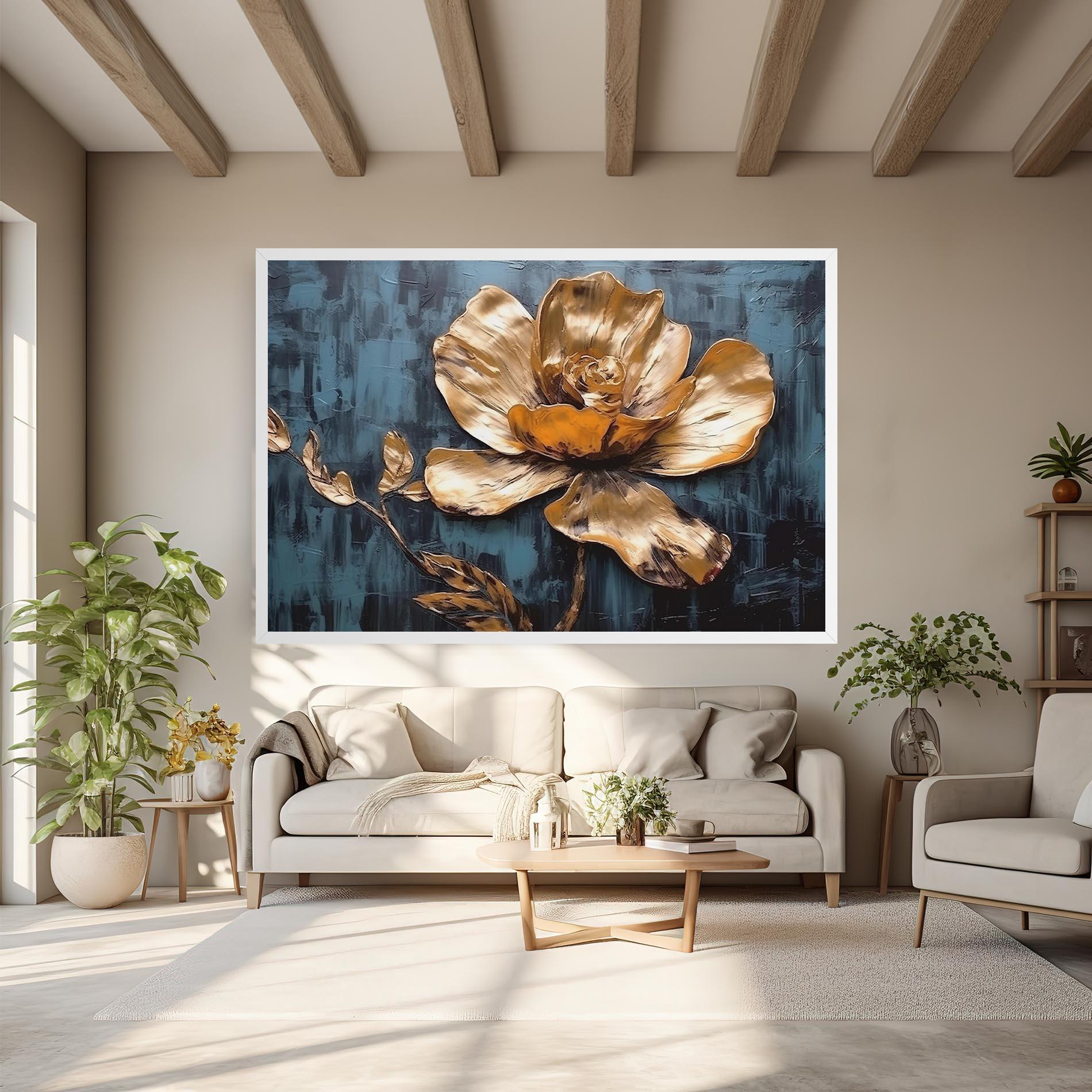Tablou Canvas Golden Rose On Blue mockup 6