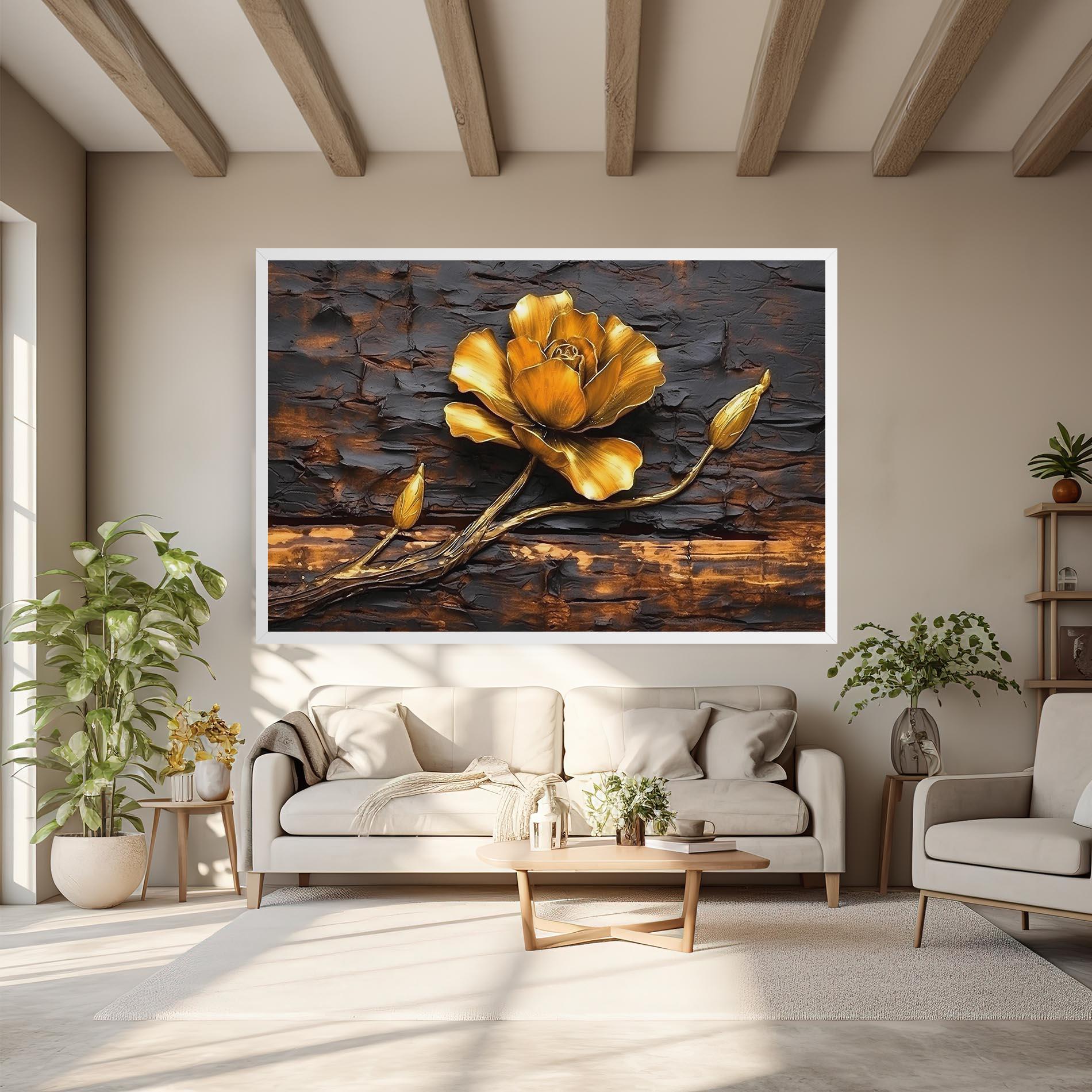 Tablou Canvas Golden Rose On Wood mockup 6