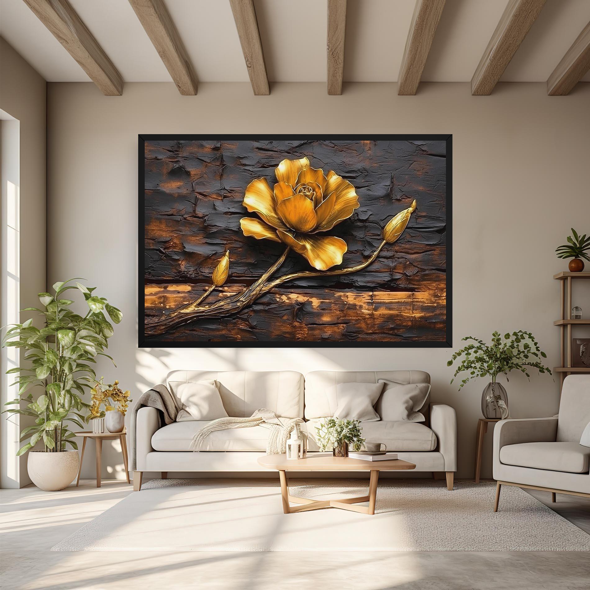 Tablou Canvas Golden Rose On Wood mockup 6