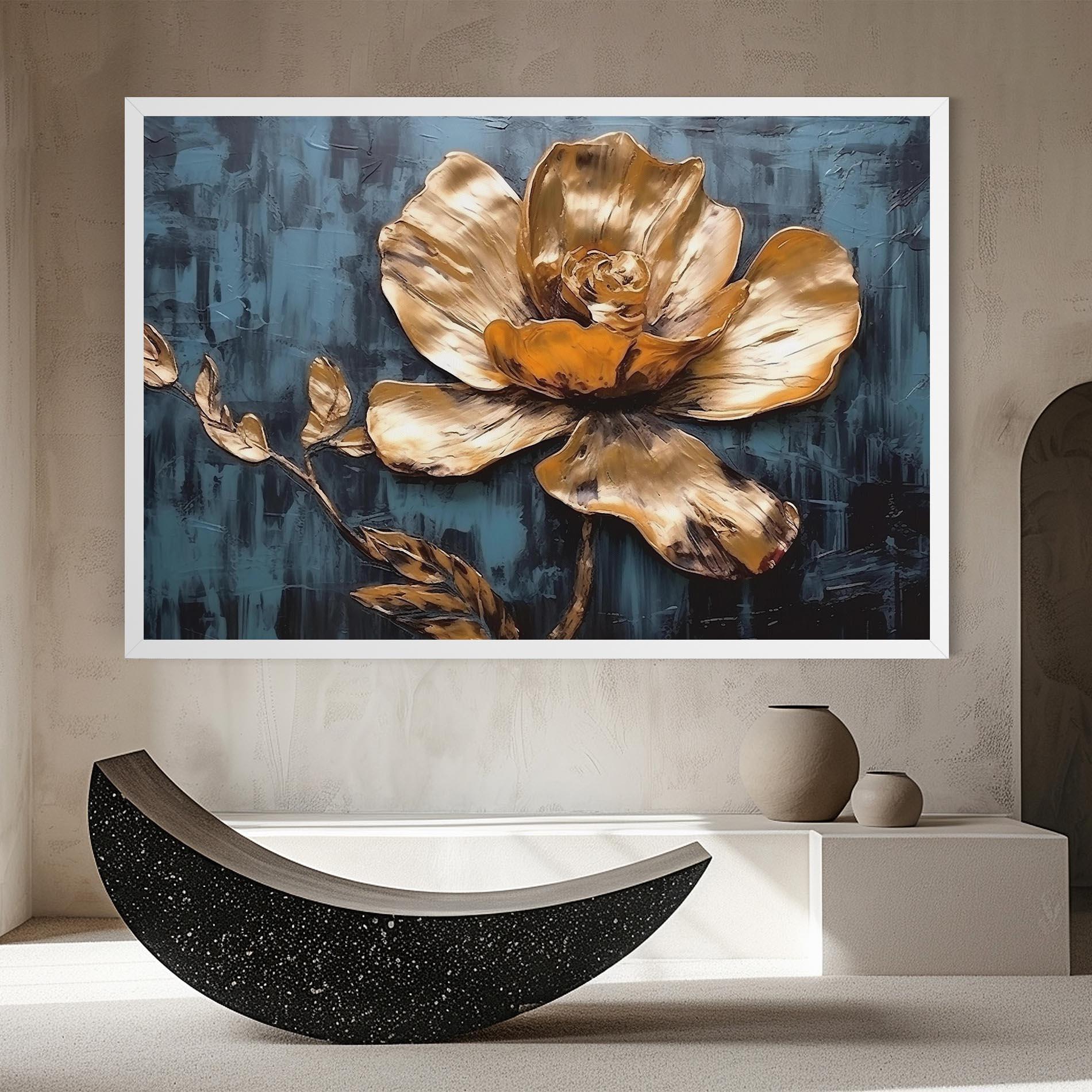 Tablou Canvas Golden Rose On Blue mockup 8