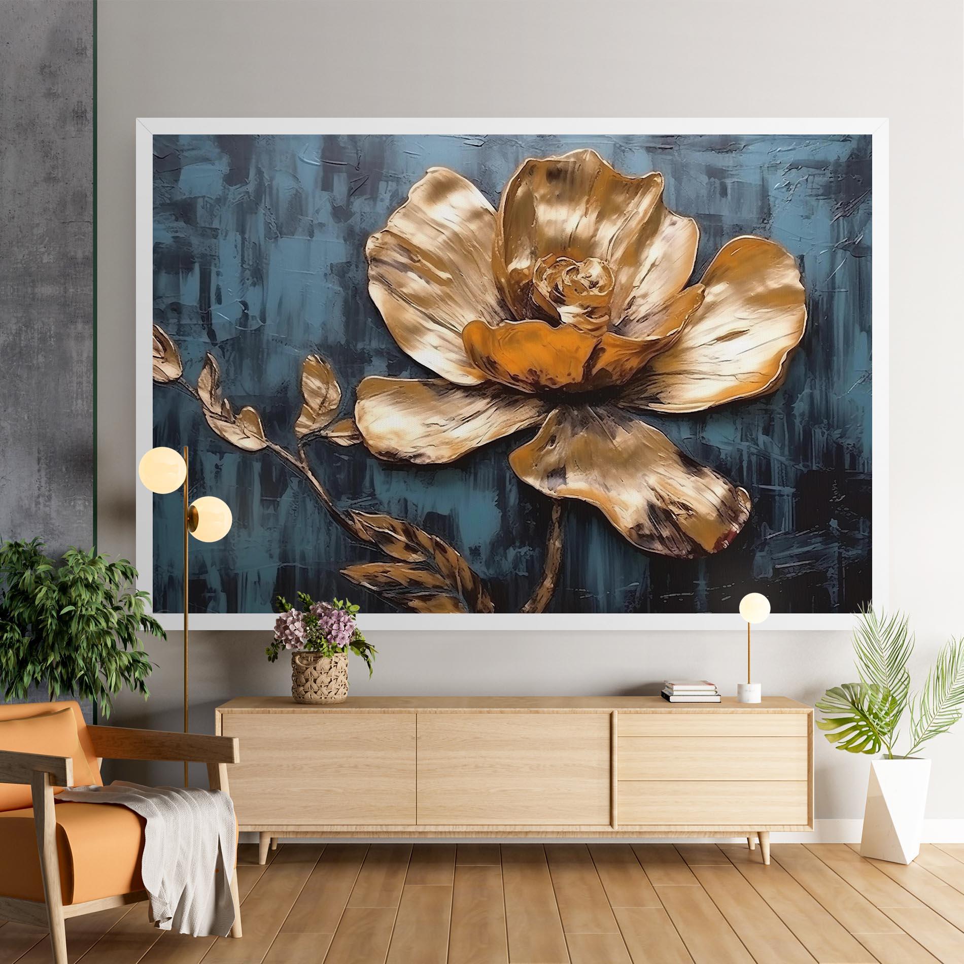 Tablou Canvas Golden Rose On Blue mockup 9