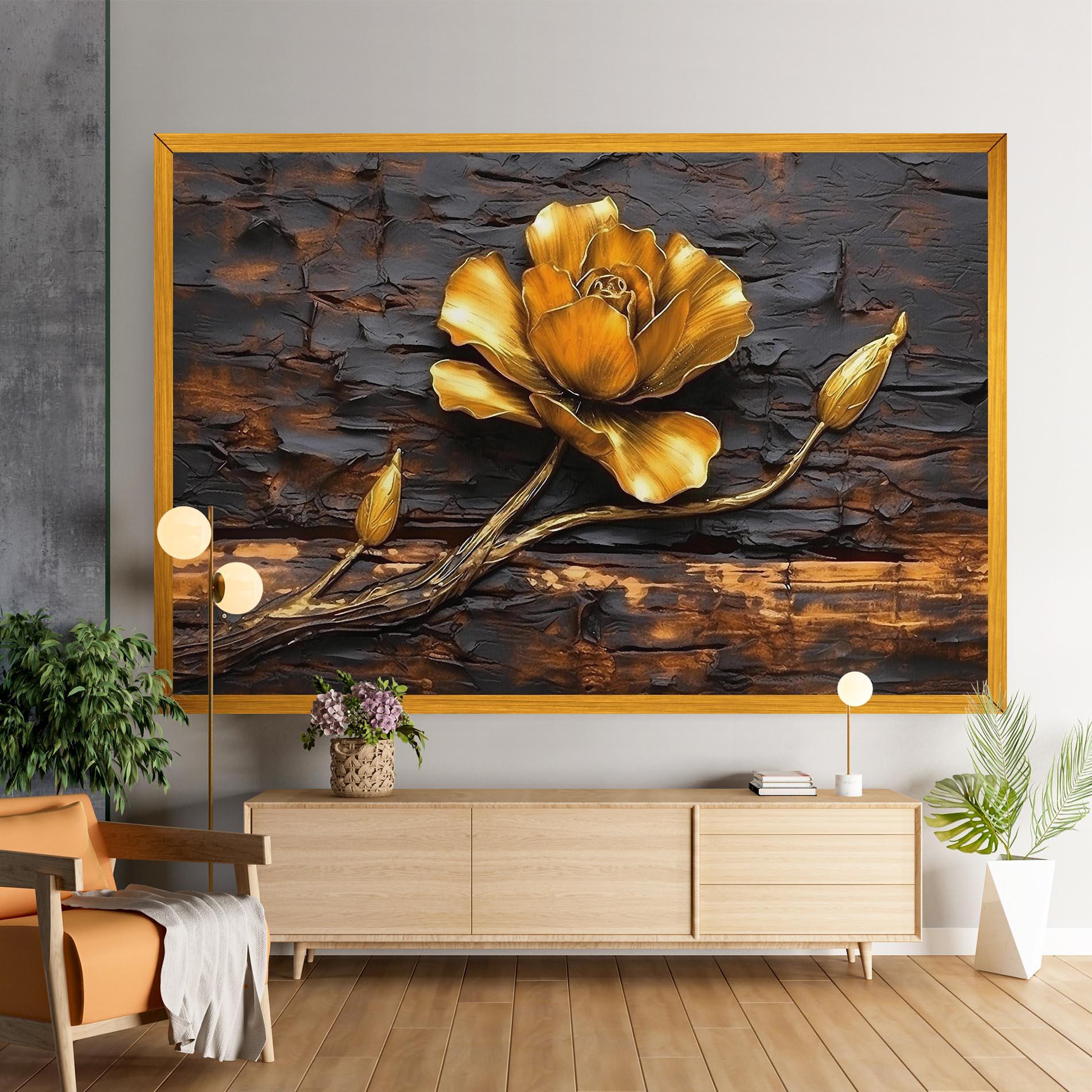 Tablou Canvas Golden Rose On Wood mockup 9