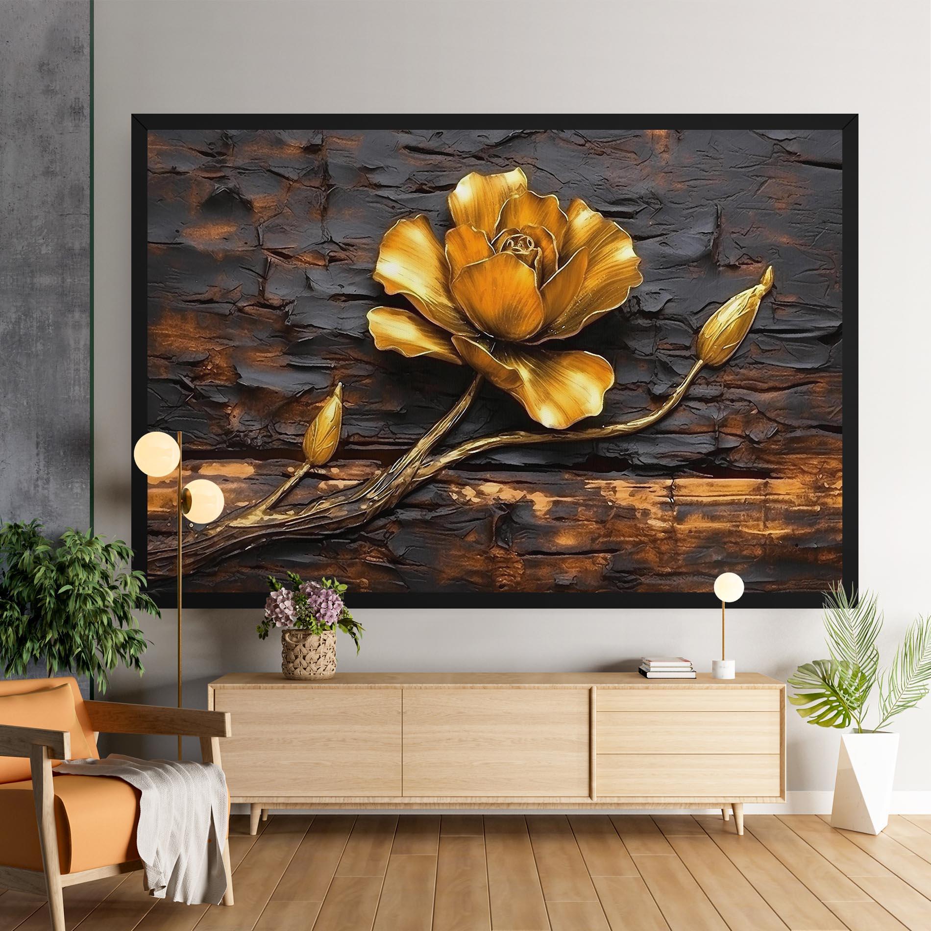 Tablou Canvas Golden Rose On Wood mockup 9