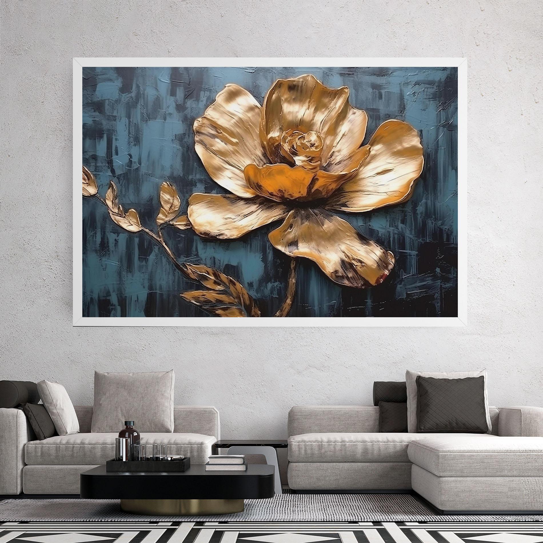 Tablou Canvas Golden Rose On Blue mockup 2