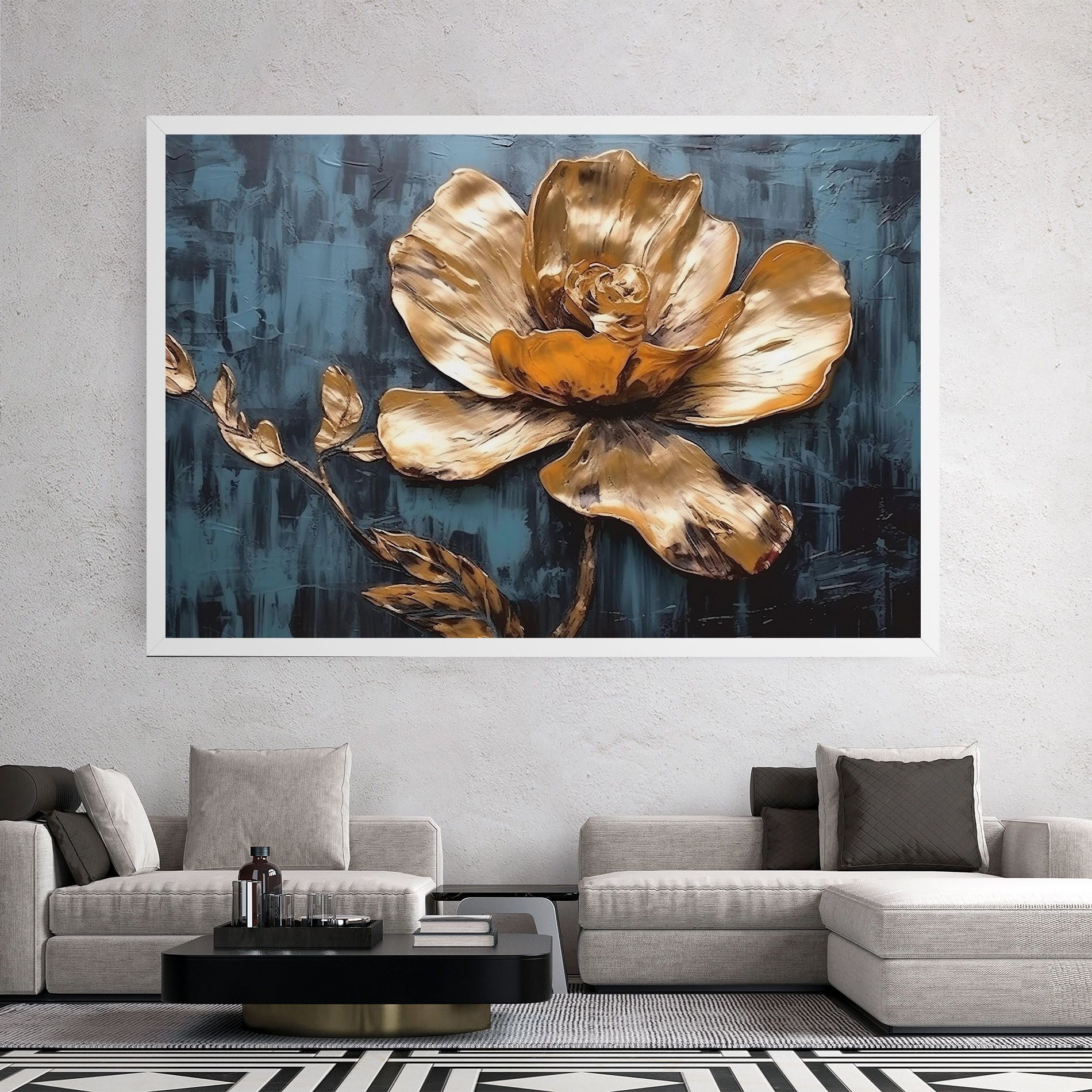 Golden Rose On Blue mockup 2