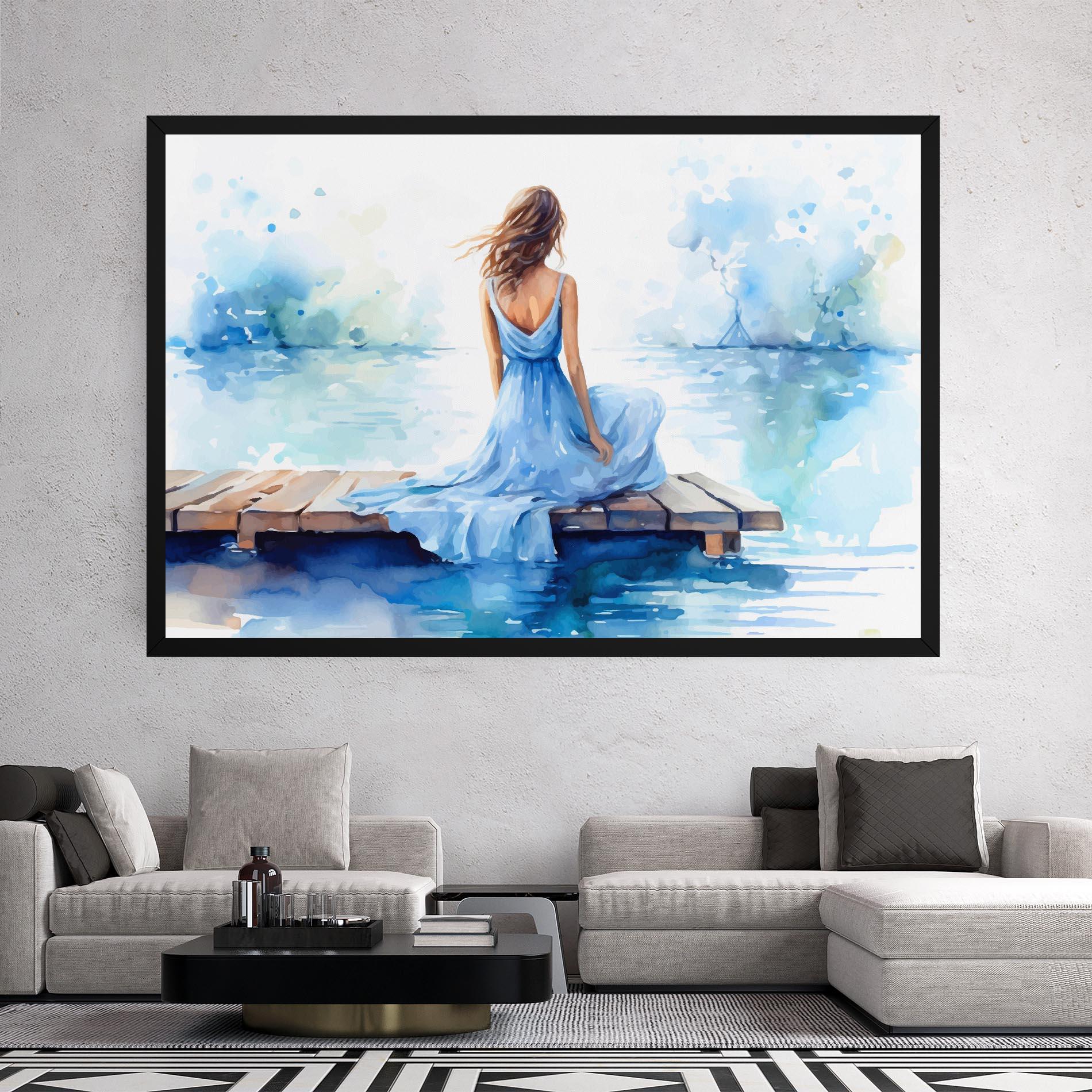 Tablou Canvas Lake Blue Woman mockup 2