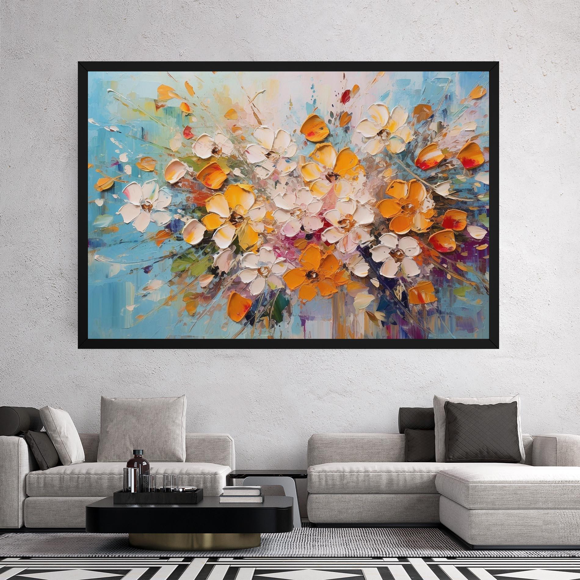 Tablou Canvas Pretty Flowers On Blue mockup 2