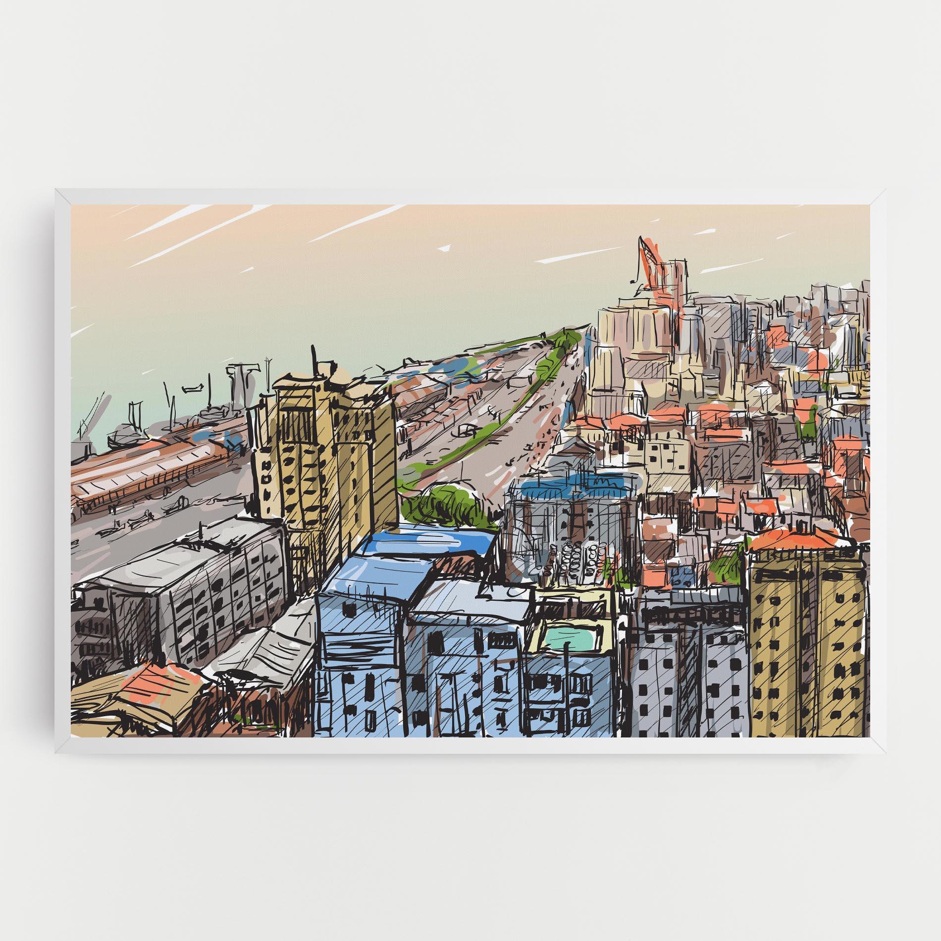 Tablou Canvas Colorful City Drawing mockup 0