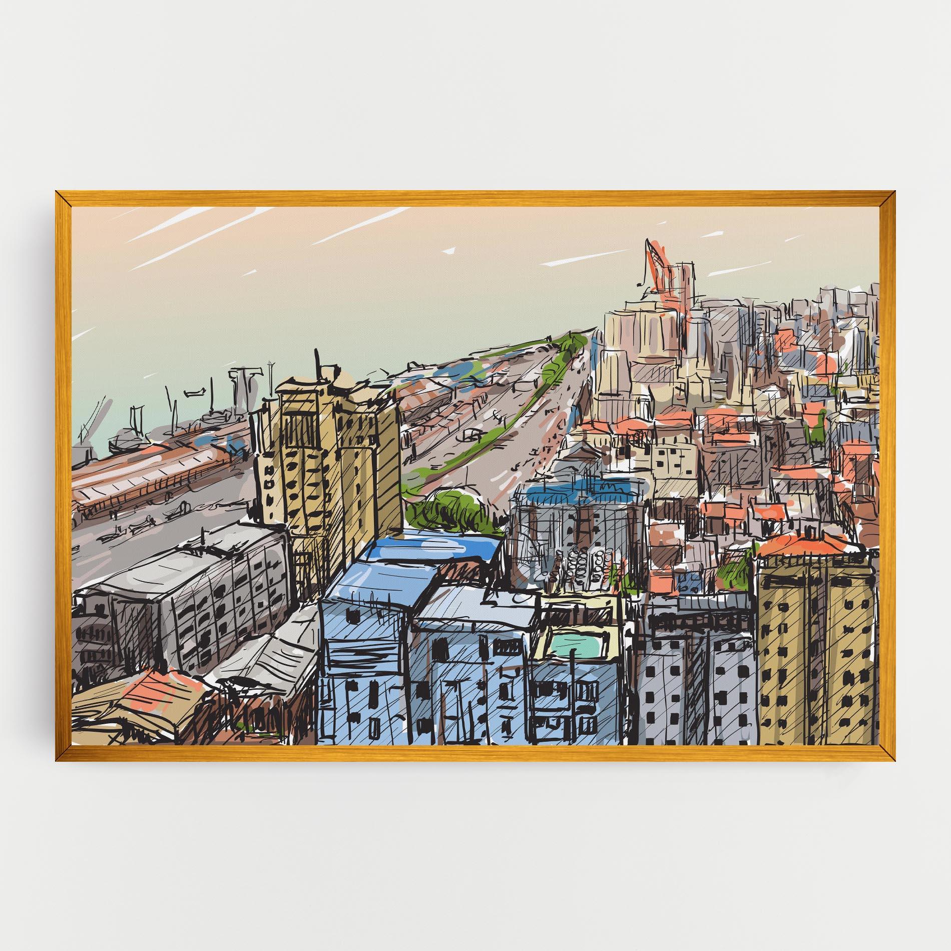 Tablou Canvas Colorful City Drawing mockup 0