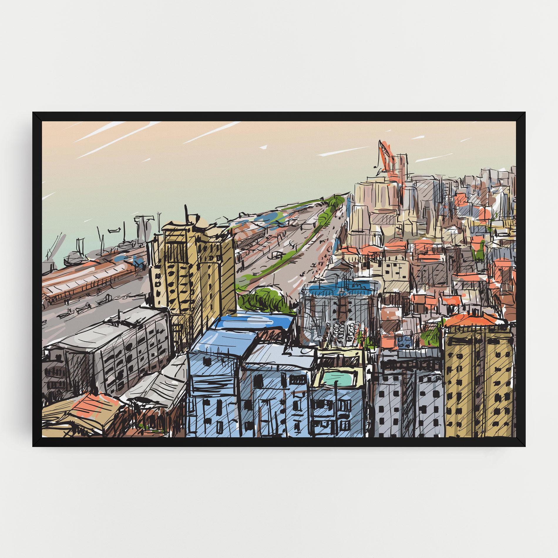 Tablou Canvas Colorful City Drawing mockup 0