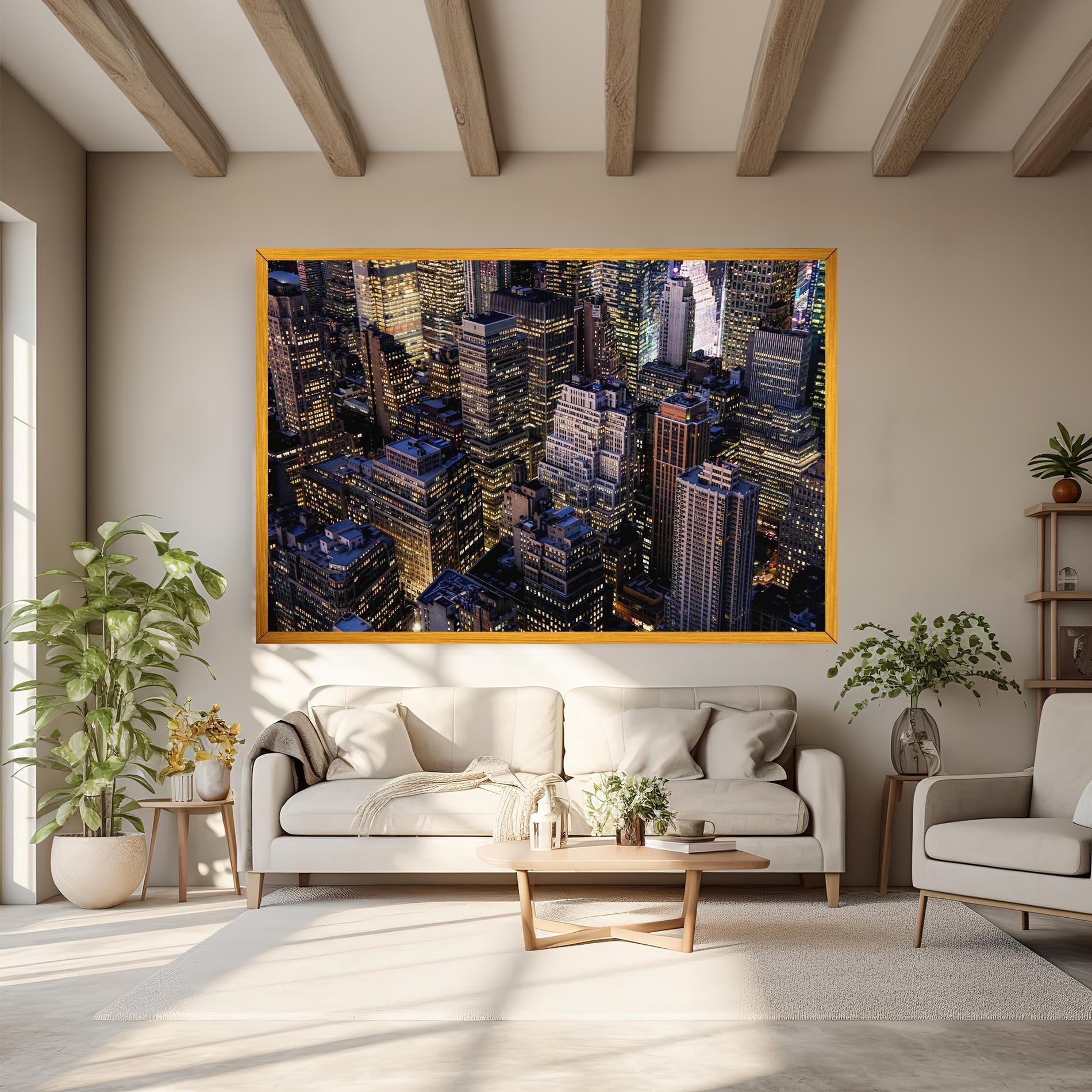 Tablou Canvas Blue Gold Skylines mockup 6