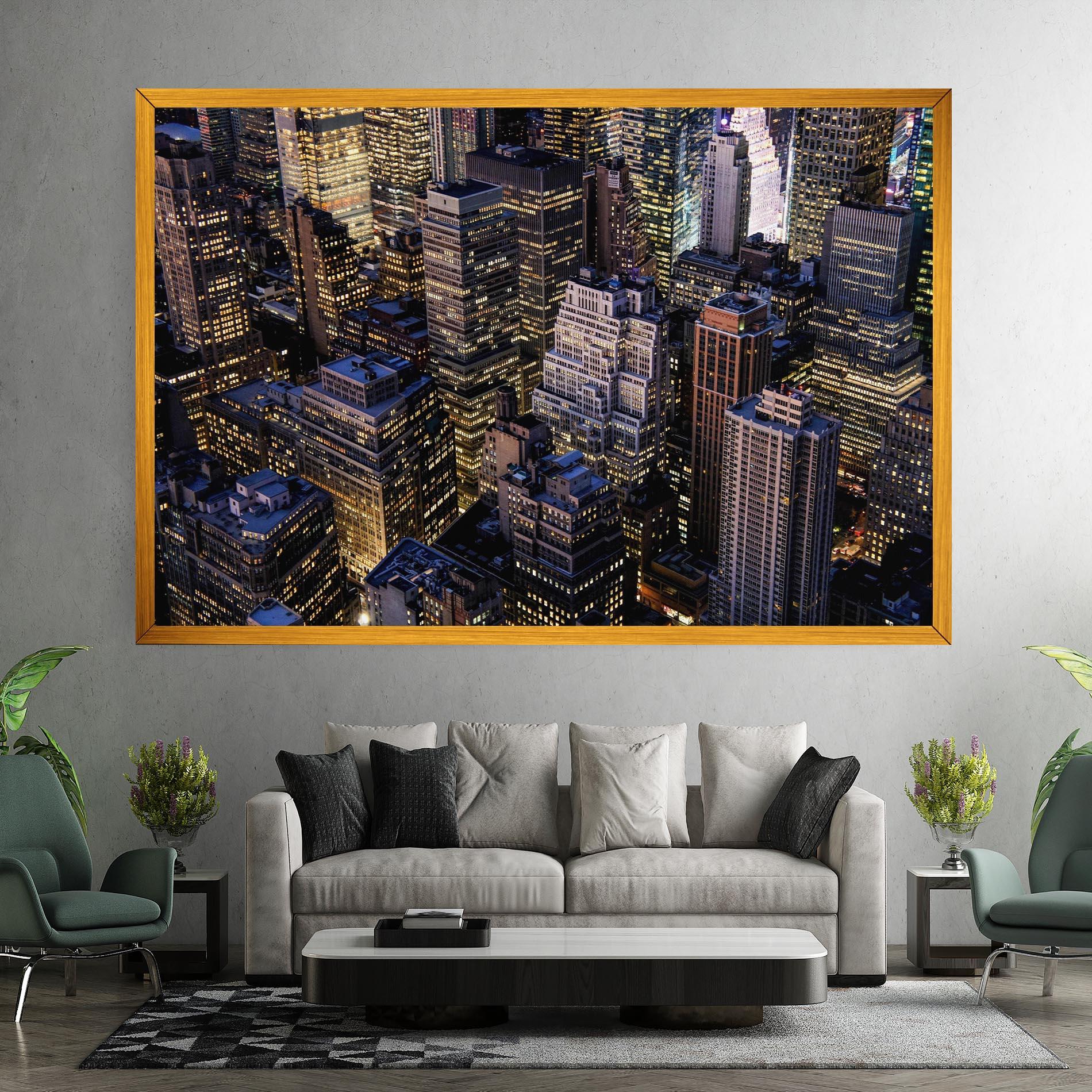 Tablou Canvas Blue Gold Skylines mockup 7