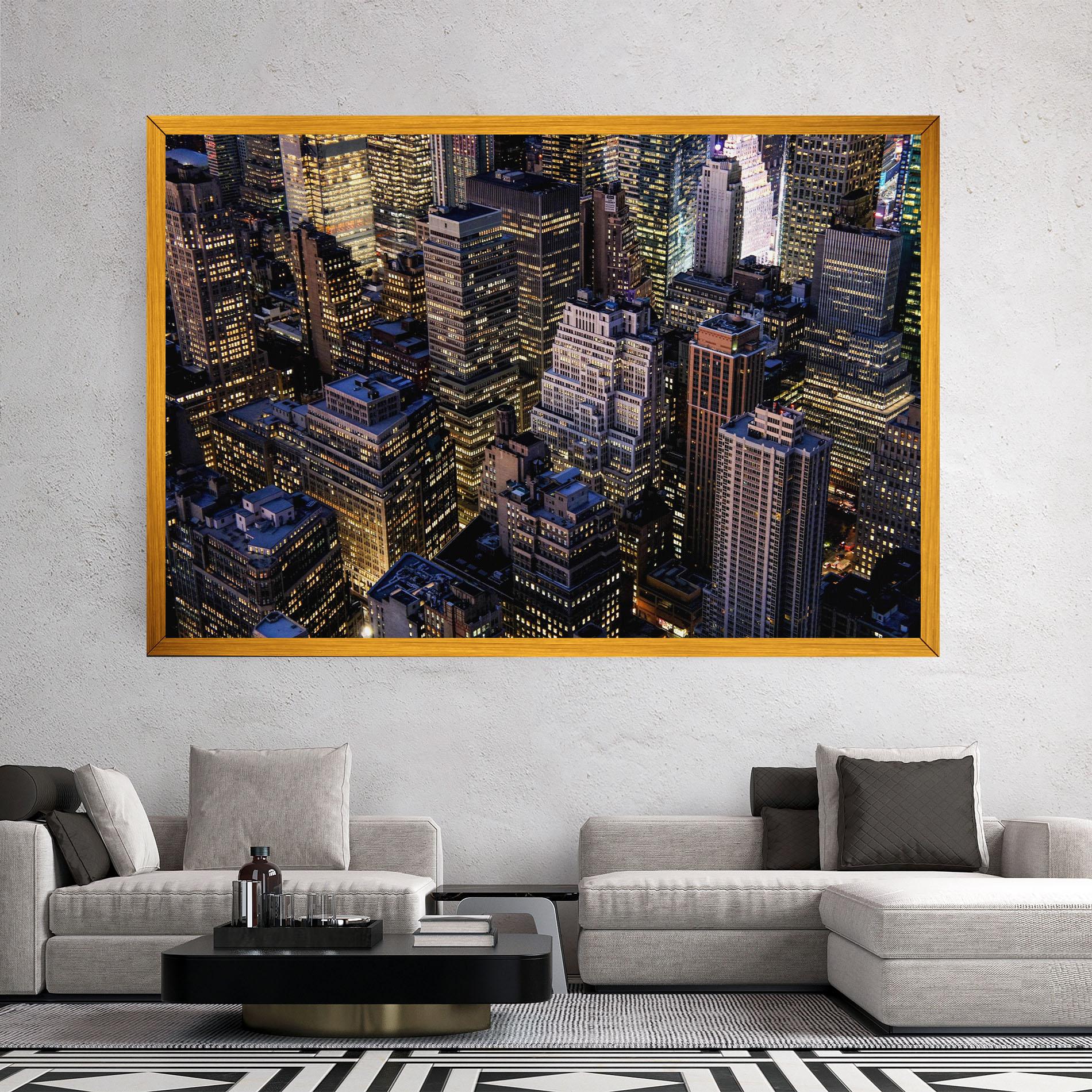 Tablou Canvas Blue Gold Skylines mockup 2