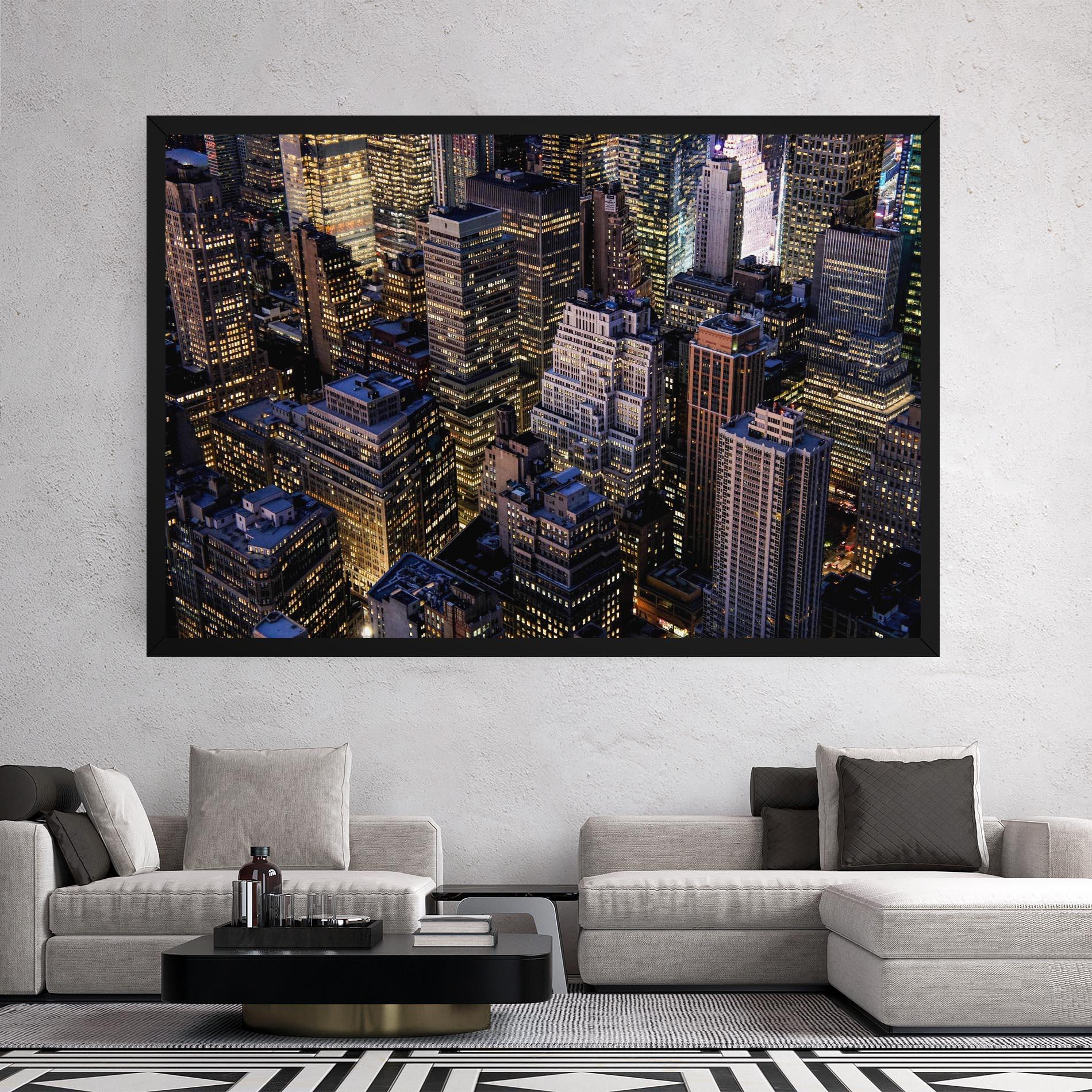 Tablou Canvas Blue Gold Skylines mockup 2